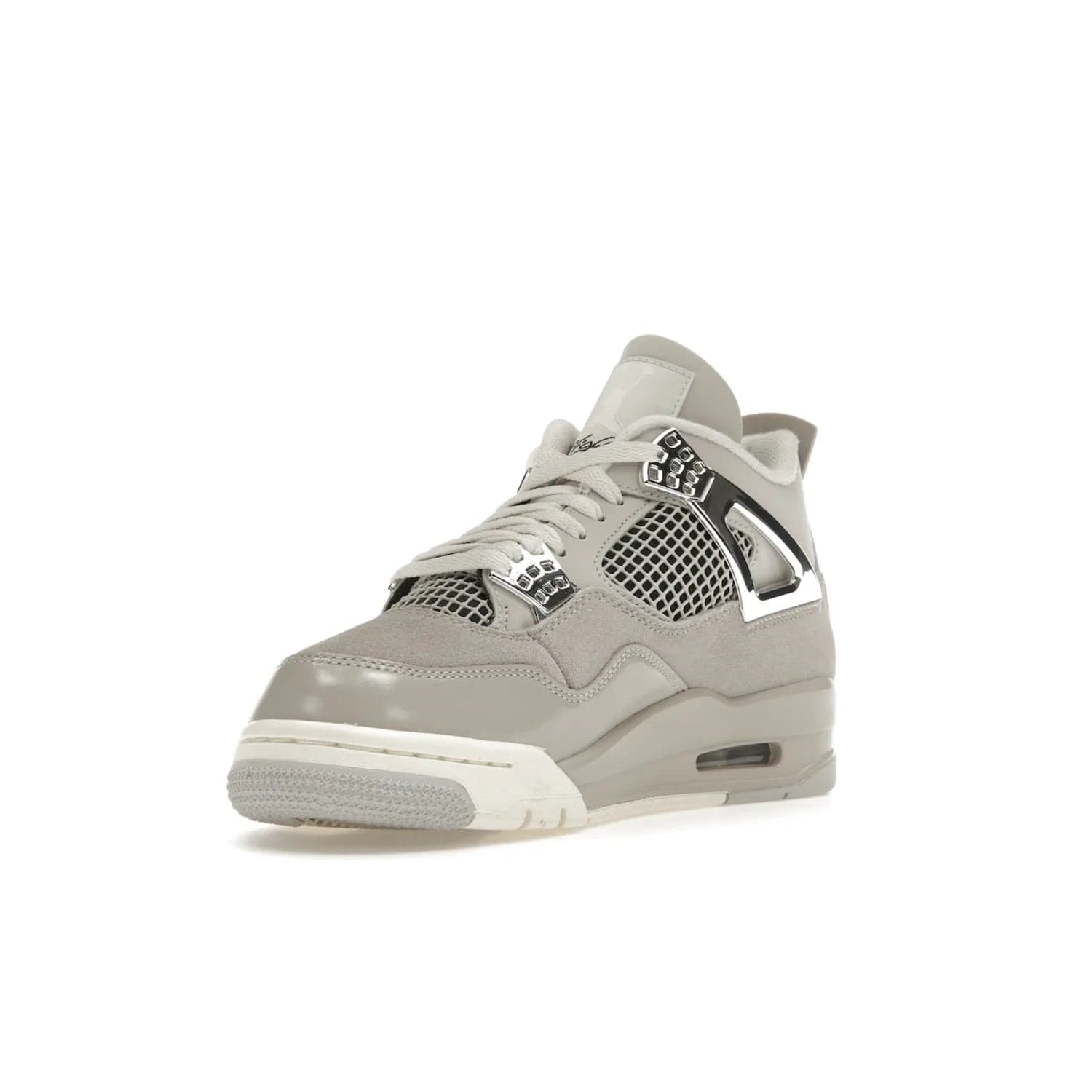 Jordan 4 Retro Frozen Moments (Women's) - Image 14 - Only at www.BallersClubKickz.com - The Jordan 4 Retro Frozen Moments is a stylish blend of classic design elements and modern tones. Featuring suede and leather overlays in a light iron-ore, sail, neutral grey, black, and metallic silver colorway. Get this iconic high-performance sneaker for $210.