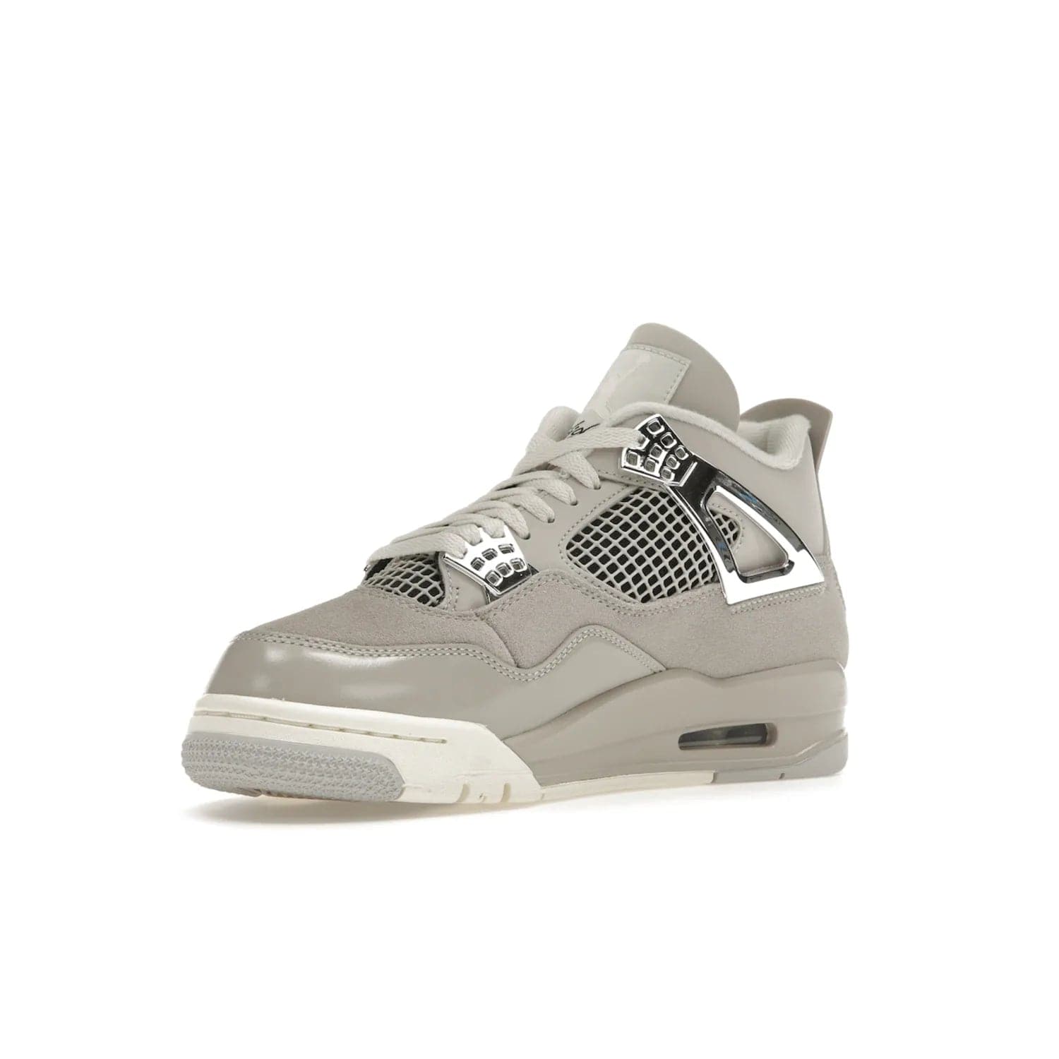 Jordan 4 Retro Frozen Moments (Women's) - Image 15 - Only at www.BallersClubKickz.com - The Jordan 4 Retro Frozen Moments is a stylish blend of classic design elements and modern tones. Featuring suede and leather overlays in a light iron-ore, sail, neutral grey, black, and metallic silver colorway. Get this iconic high-performance sneaker for $210.