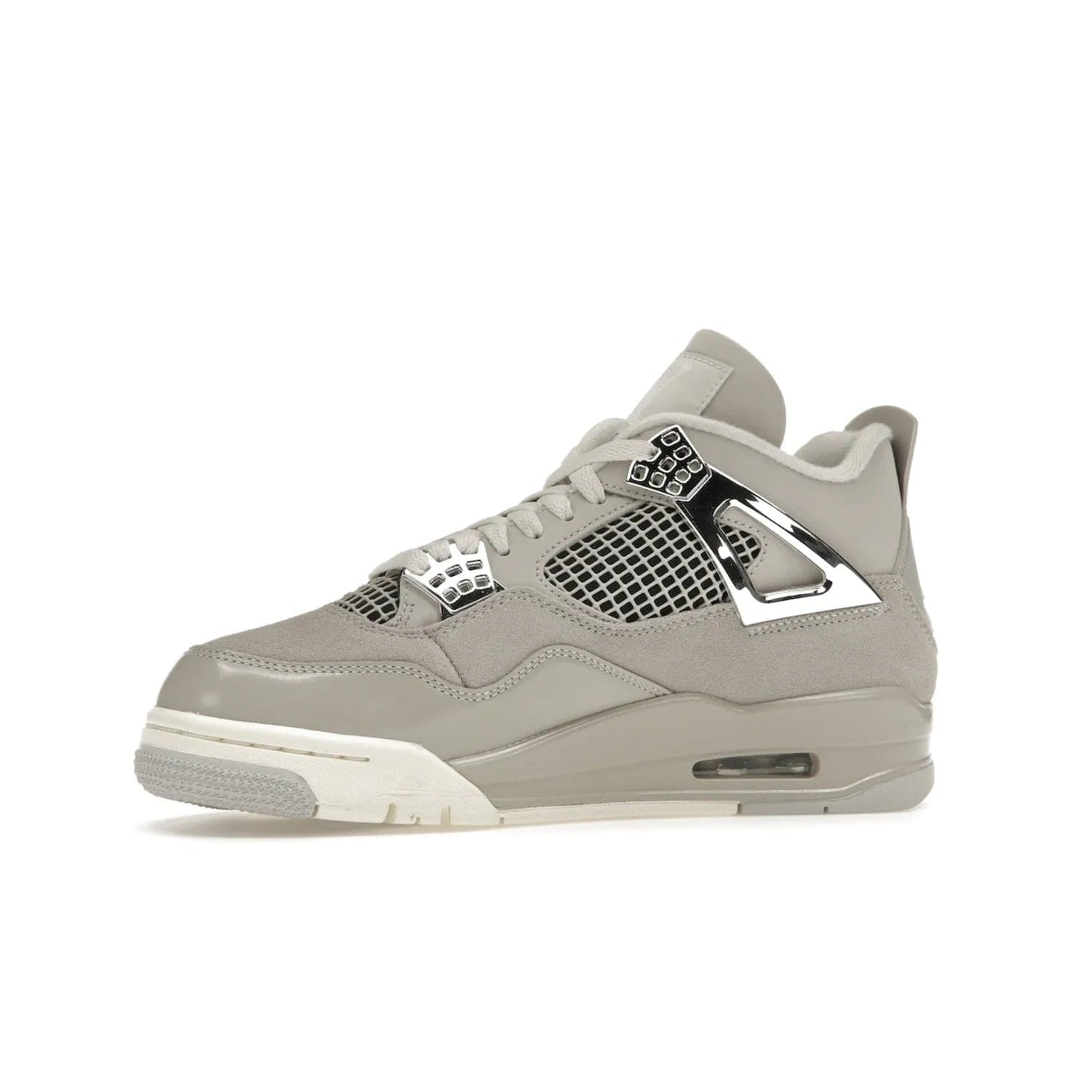 Jordan 4 Retro Frozen Moments (Women's) - Image 17 - Only at www.BallersClubKickz.com - The Jordan 4 Retro Frozen Moments is a stylish blend of classic design elements and modern tones. Featuring suede and leather overlays in a light iron-ore, sail, neutral grey, black, and metallic silver colorway. Get this iconic high-performance sneaker for $210.