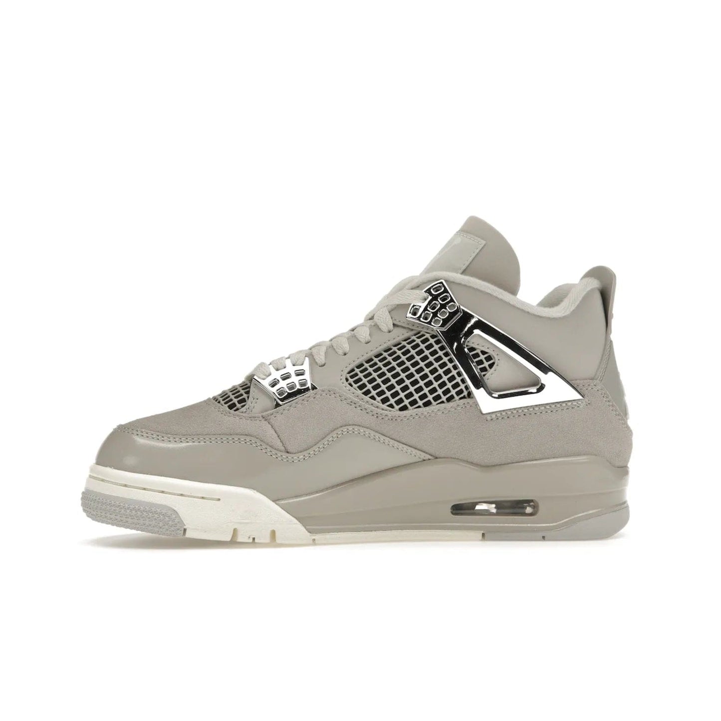 Jordan 4 Retro Frozen Moments (Women's) - Image 18 - Only at www.BallersClubKickz.com - The Jordan 4 Retro Frozen Moments is a stylish blend of classic design elements and modern tones. Featuring suede and leather overlays in a light iron-ore, sail, neutral grey, black, and metallic silver colorway. Get this iconic high-performance sneaker for $210.