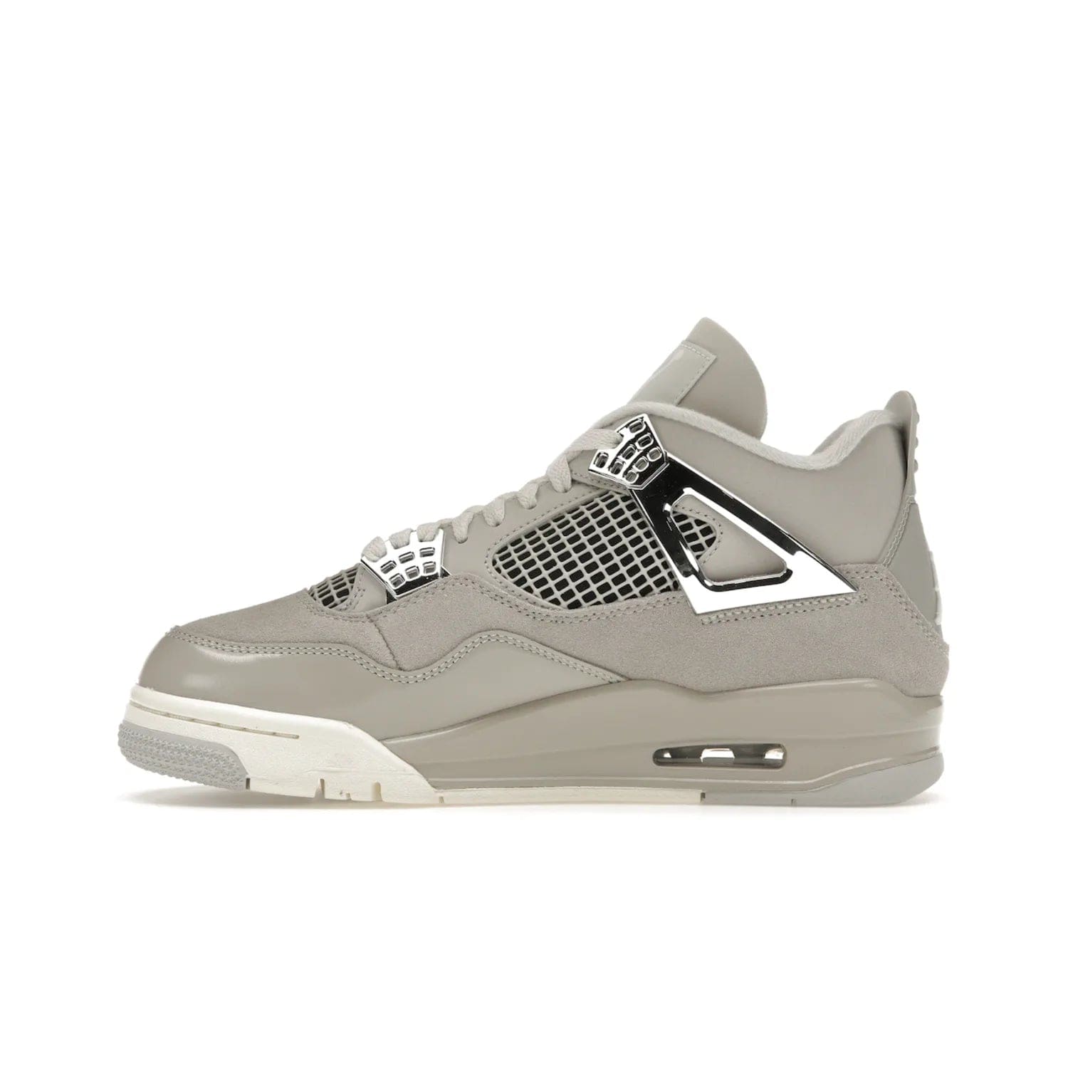 Jordan 4 Retro Frozen Moments (Women's) - Image 19 - Only at www.BallersClubKickz.com - The Jordan 4 Retro Frozen Moments is a stylish blend of classic design elements and modern tones. Featuring suede and leather overlays in a light iron-ore, sail, neutral grey, black, and metallic silver colorway. Get this iconic high-performance sneaker for $210.