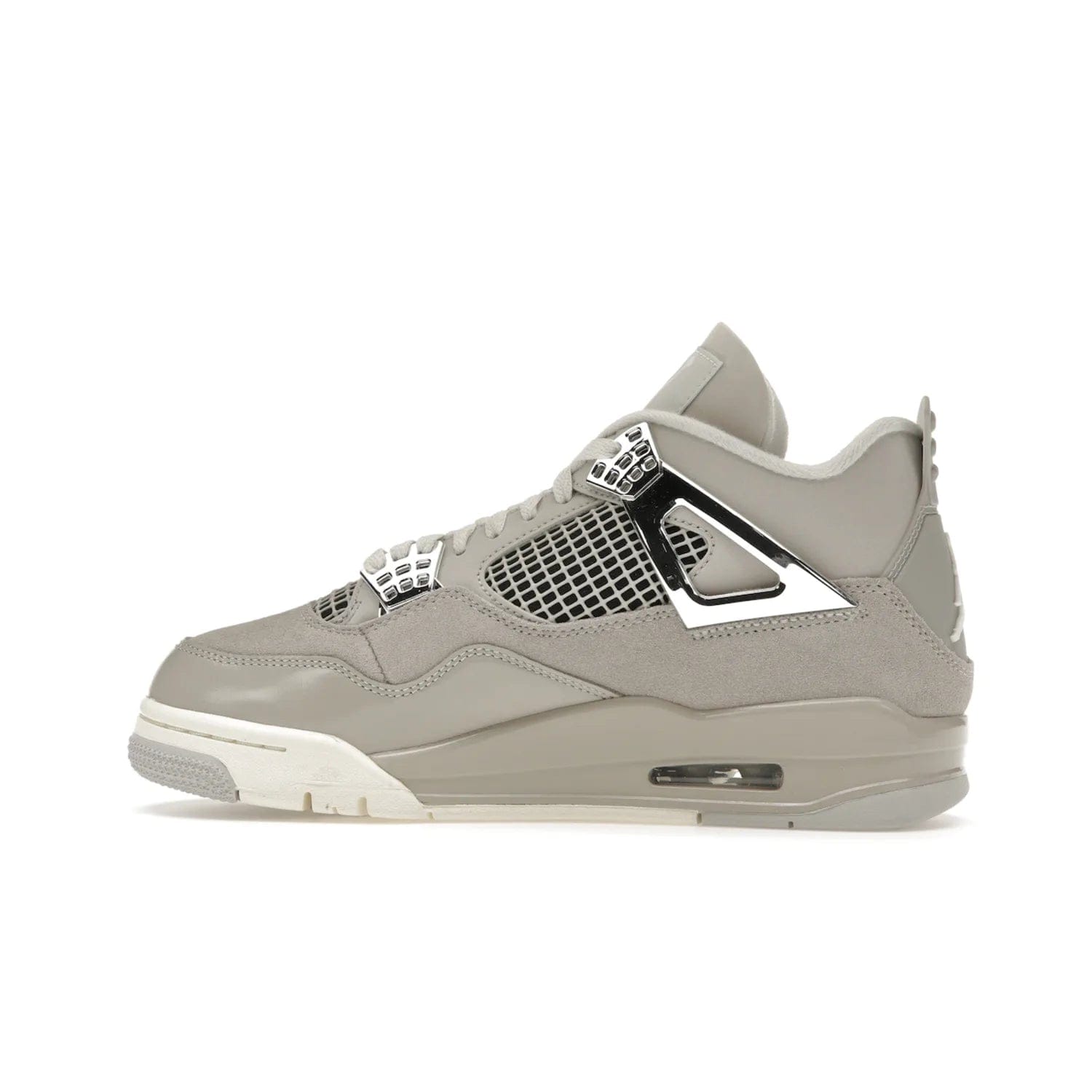 Jordan 4 Retro Frozen Moments (Women's) - Image 20 - Only at www.BallersClubKickz.com - The Jordan 4 Retro Frozen Moments is a stylish blend of classic design elements and modern tones. Featuring suede and leather overlays in a light iron-ore, sail, neutral grey, black, and metallic silver colorway. Get this iconic high-performance sneaker for $210.