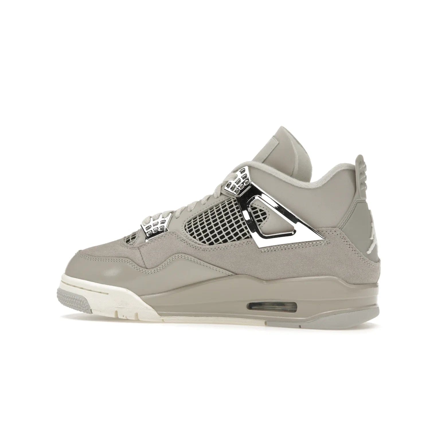 Jordan 4 Retro Frozen Moments (Women's) - Image 21 - Only at www.BallersClubKickz.com - The Jordan 4 Retro Frozen Moments is a stylish blend of classic design elements and modern tones. Featuring suede and leather overlays in a light iron-ore, sail, neutral grey, black, and metallic silver colorway. Get this iconic high-performance sneaker for $210.