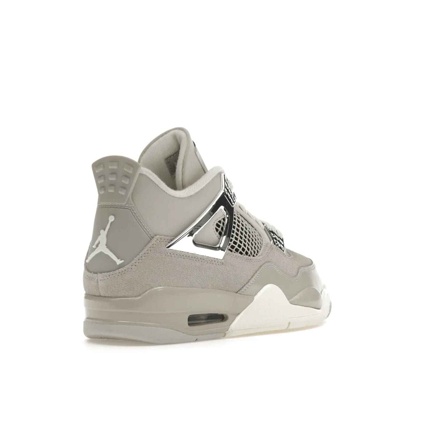 Jordan 4 Retro Frozen Moments (Women's) - Image 32 - Only at www.BallersClubKickz.com - The Jordan 4 Retro Frozen Moments is a stylish blend of classic design elements and modern tones. Featuring suede and leather overlays in a light iron-ore, sail, neutral grey, black, and metallic silver colorway. Get this iconic high-performance sneaker for $210.