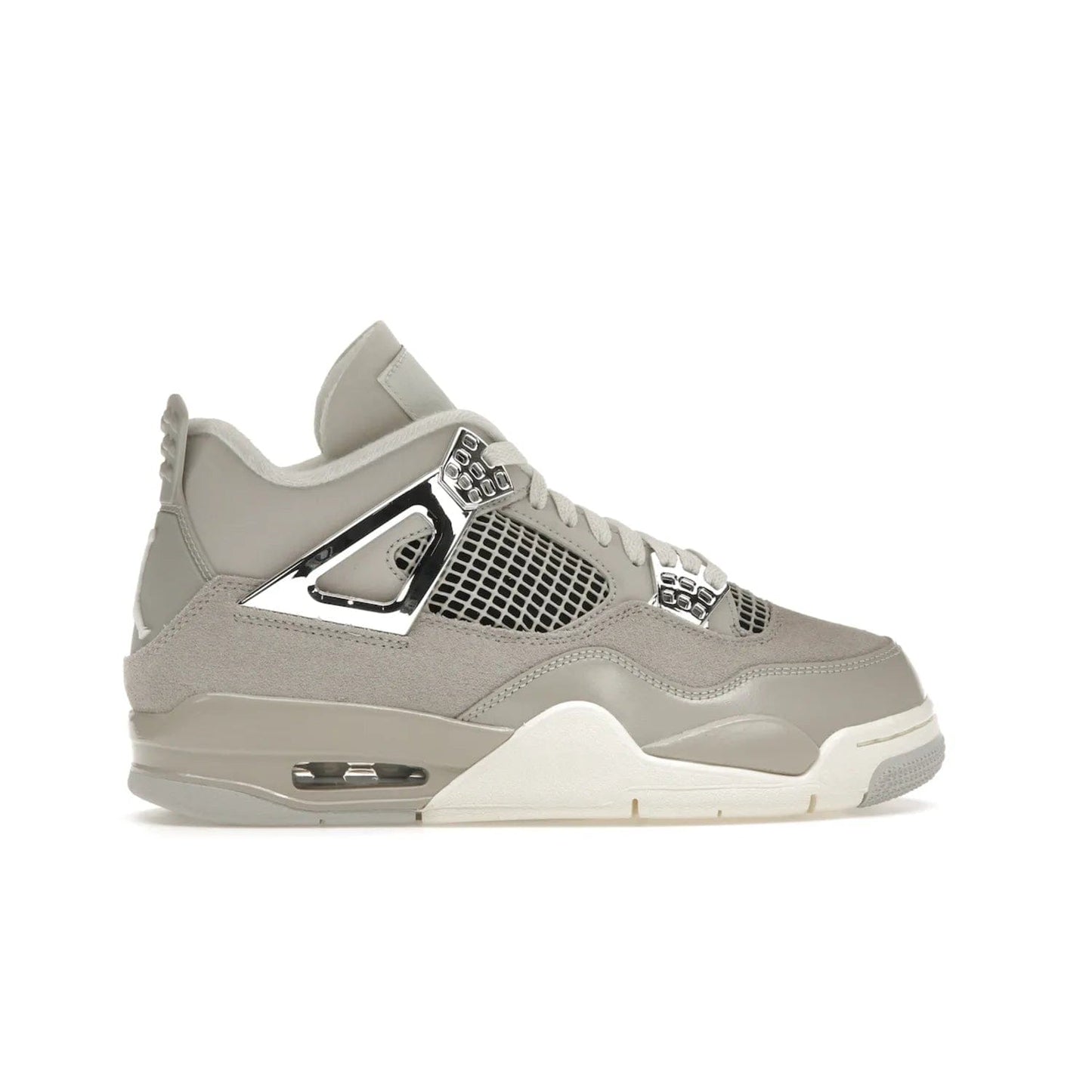 Jordan 4 Retro Frozen Moments (Women's) - Image 36 - Only at www.BallersClubKickz.com - The Jordan 4 Retro Frozen Moments is a stylish blend of classic design elements and modern tones. Featuring suede and leather overlays in a light iron-ore, sail, neutral grey, black, and metallic silver colorway. Get this iconic high-performance sneaker for $210.