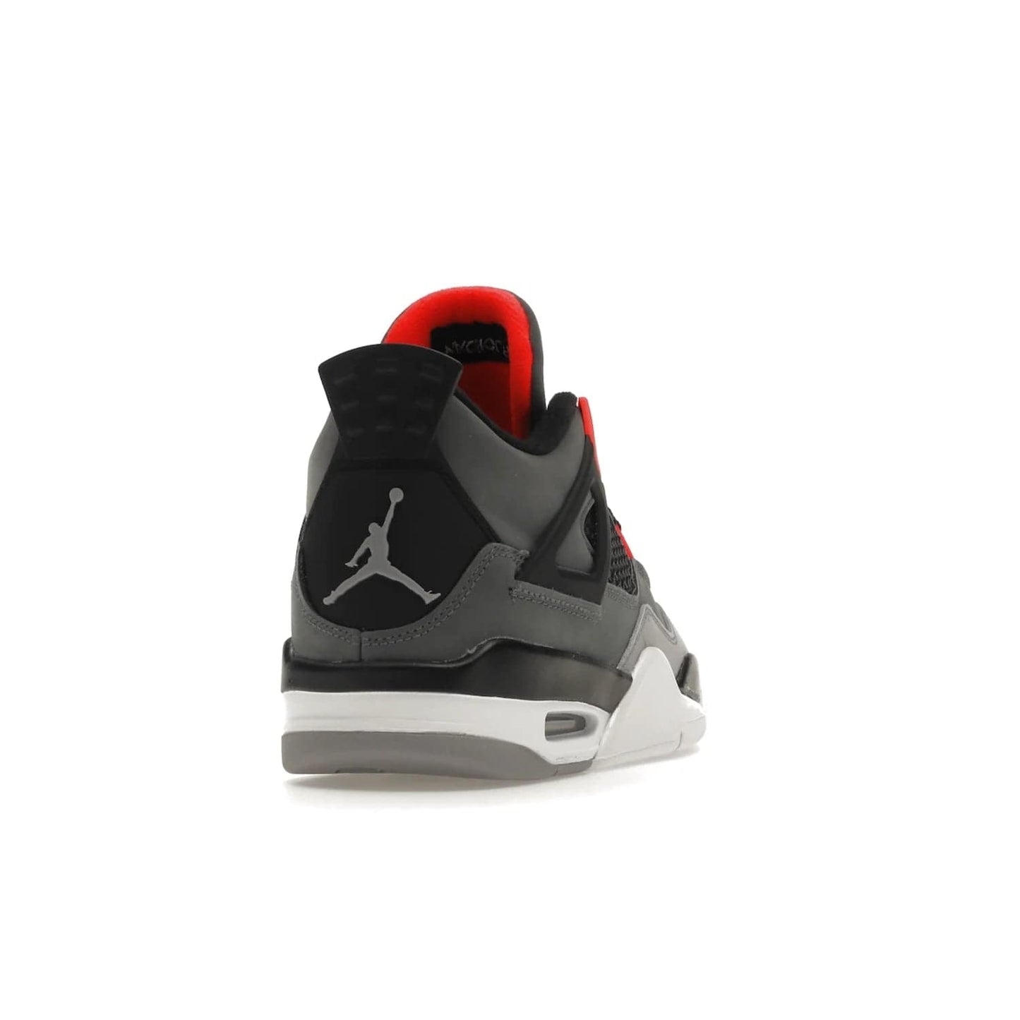 Jordan 4 Retro Infrared (GS) - Image 30 - Only at www.BallersClubKickz.com - Shop the Air Jordan 4 Retro Infrared (GS) for a classic silhouette with subtle yet bold features. Dark grey nubuck upper with lighter forefoot overlay, black accents, Infrared molded eyelets & woven tongue tag. Available June 2022.