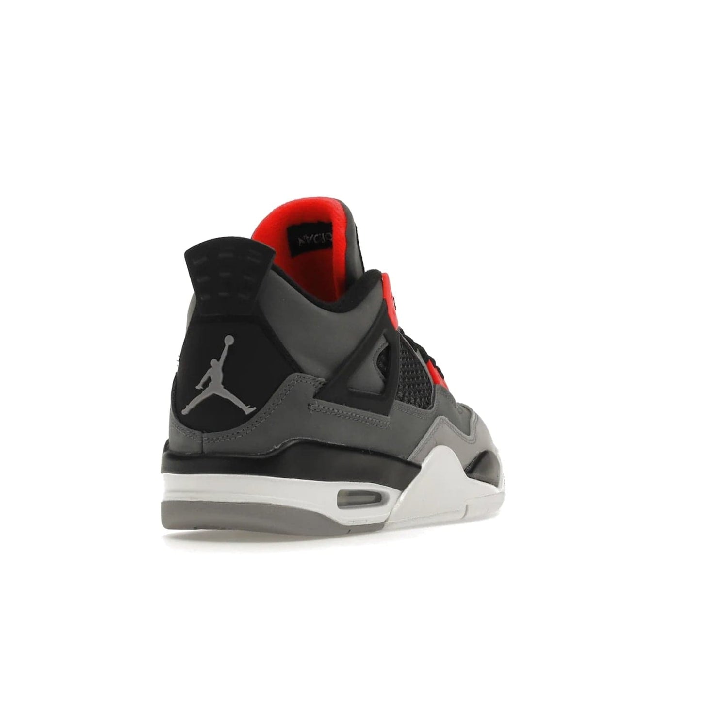 Jordan 4 Retro Infrared (GS) - Image 31 - Only at www.BallersClubKickz.com - Shop the Air Jordan 4 Retro Infrared (GS) for a classic silhouette with subtle yet bold features. Dark grey nubuck upper with lighter forefoot overlay, black accents, Infrared molded eyelets & woven tongue tag. Available June 2022.