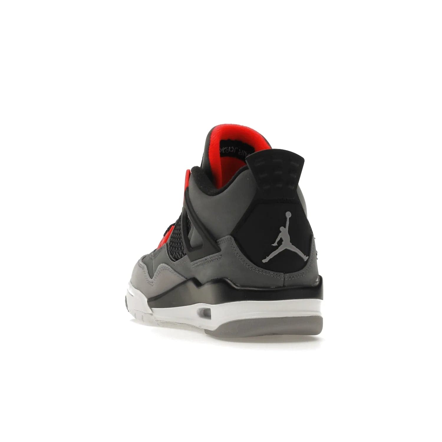 Jordan 4 Retro Infrared (GS) - Image 26 - Only at www.BallersClubKickz.com - Shop the Air Jordan 4 Retro Infrared (GS) for a classic silhouette with subtle yet bold features. Dark grey nubuck upper with lighter forefoot overlay, black accents, Infrared molded eyelets & woven tongue tag. Available June 2022.