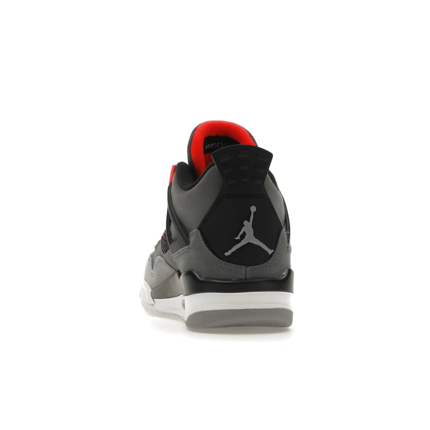 Jordan 4 Retro Infrared (GS) - Image 27 - Only at www.BallersClubKickz.com - Shop the Air Jordan 4 Retro Infrared (GS) for a classic silhouette with subtle yet bold features. Dark grey nubuck upper with lighter forefoot overlay, black accents, Infrared molded eyelets & woven tongue tag. Available June 2022.