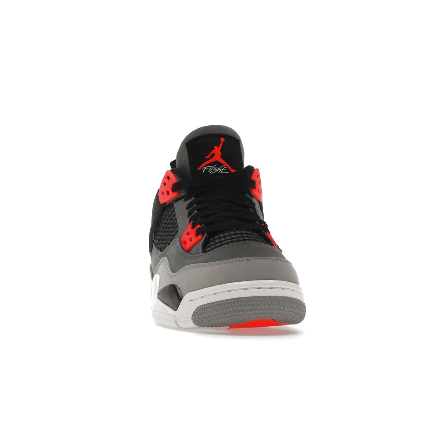 Jordan 4 Retro Infrared (GS) - Image 9 - Only at www.BallersClubKickz.com - Shop the Air Jordan 4 Retro Infrared (GS) for a classic silhouette with subtle yet bold features. Dark grey nubuck upper with lighter forefoot overlay, black accents, Infrared molded eyelets & woven tongue tag. Available June 2022.