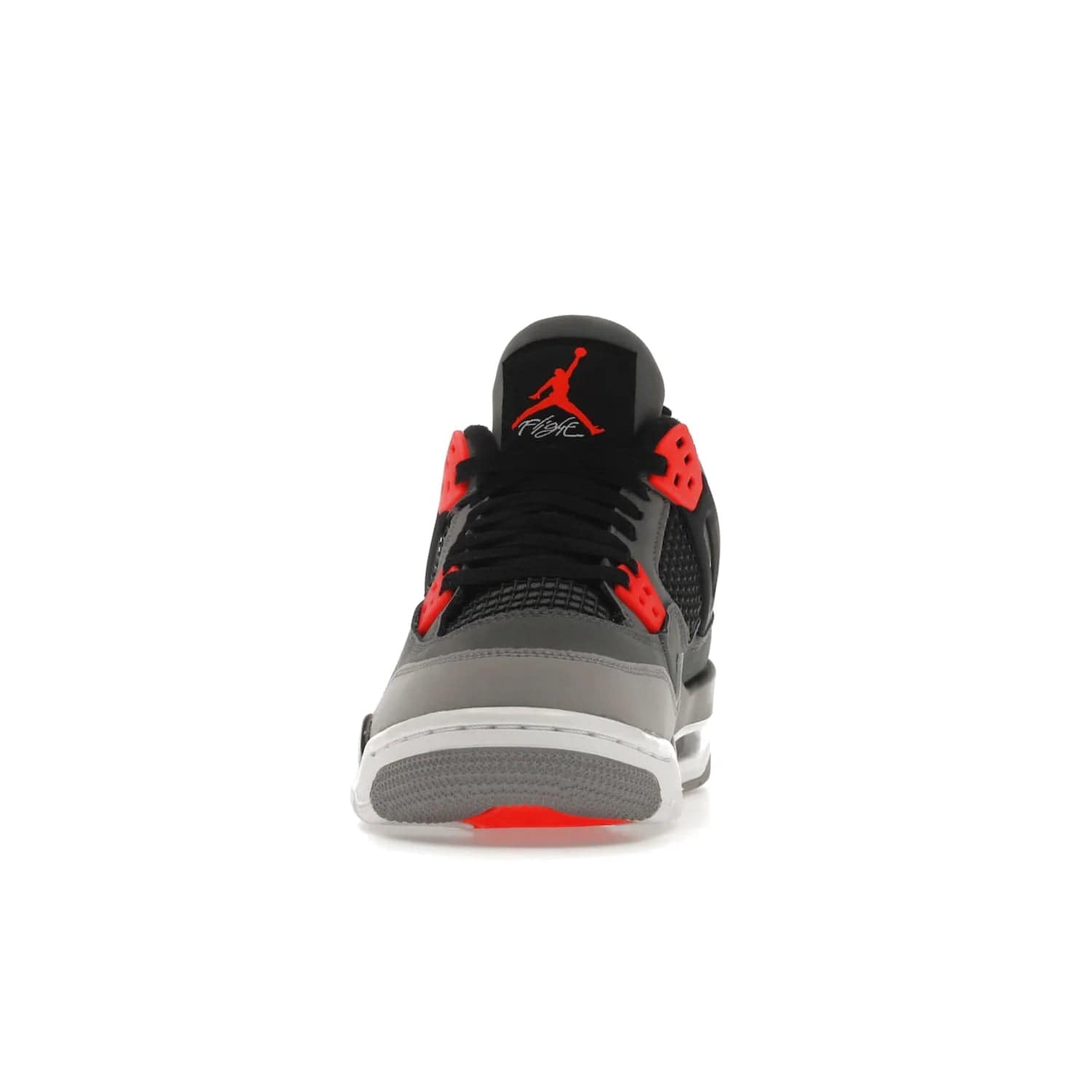 Jordan 4 Retro Infrared (GS) - Image 11 - Only at www.BallersClubKickz.com - Shop the Air Jordan 4 Retro Infrared (GS) for a classic silhouette with subtle yet bold features. Dark grey nubuck upper with lighter forefoot overlay, black accents, Infrared molded eyelets & woven tongue tag. Available June 2022.