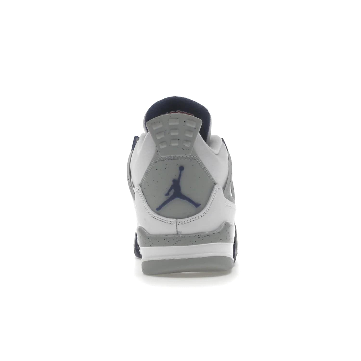 Jordan 4 Retro Midnight Navy (GS) - Image 28 - Only at www.BallersClubKickz.com - Shop the Air Jordan 4 Retro Midnight Navy GS. The white leather upper features black support wings & heel tab, navy eyelets & woven tongue tag with Jumpman logos. The midsole features two-tone polyurethane insole & AIR units in the heel & forefoot. Get the white/midnight navy/light smoke grey/fire colorway & show off your style.