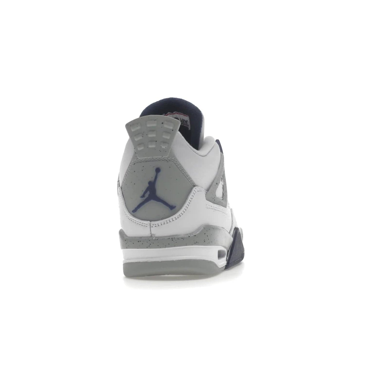 Jordan 4 Retro Midnight Navy (GS) - Image 29 - Only at www.BallersClubKickz.com - Shop the Air Jordan 4 Retro Midnight Navy GS. The white leather upper features black support wings & heel tab, navy eyelets & woven tongue tag with Jumpman logos. The midsole features two-tone polyurethane insole & AIR units in the heel & forefoot. Get the white/midnight navy/light smoke grey/fire colorway & show off your style.