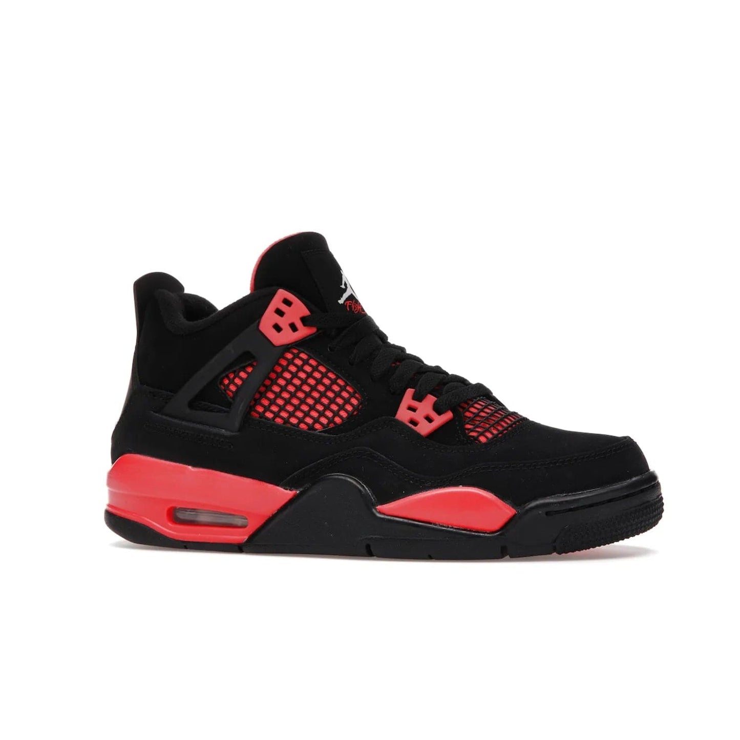 Jordan 4 Retro Red Thunder (GS) - Image 3 - Only at www.BallersClubKickz.com - The Air Jordan 4 Retro Red Thunder GS features a stylish black and crimson upper with a Jumpman logo. Athletic midsole with Air bubbles for cushioning and black rubber outsole with iconic motif complete this classic sneaker.