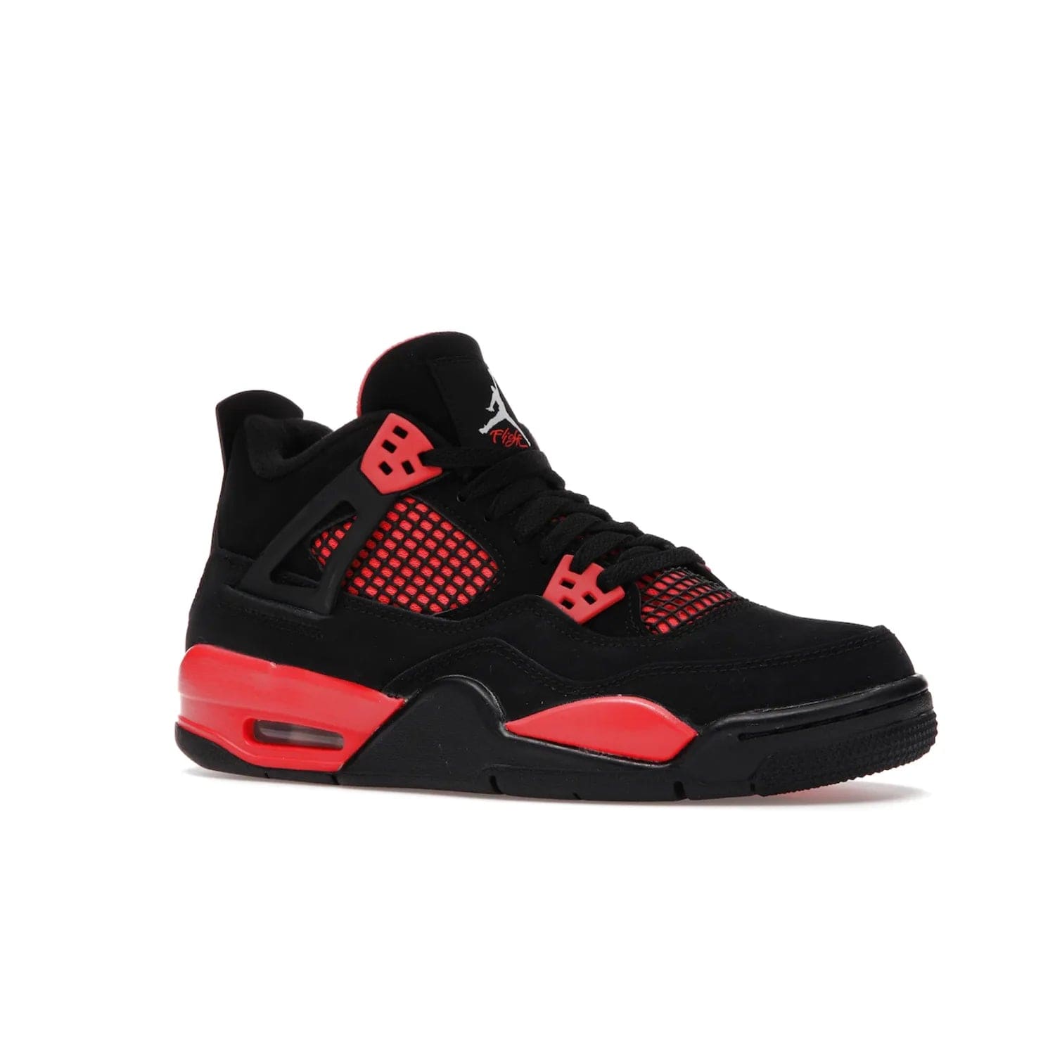 Jordan 4 Retro Red Thunder (GS) - Image 4 - Only at www.BallersClubKickz.com - The Air Jordan 4 Retro Red Thunder GS features a stylish black and crimson upper with a Jumpman logo. Athletic midsole with Air bubbles for cushioning and black rubber outsole with iconic motif complete this classic sneaker.