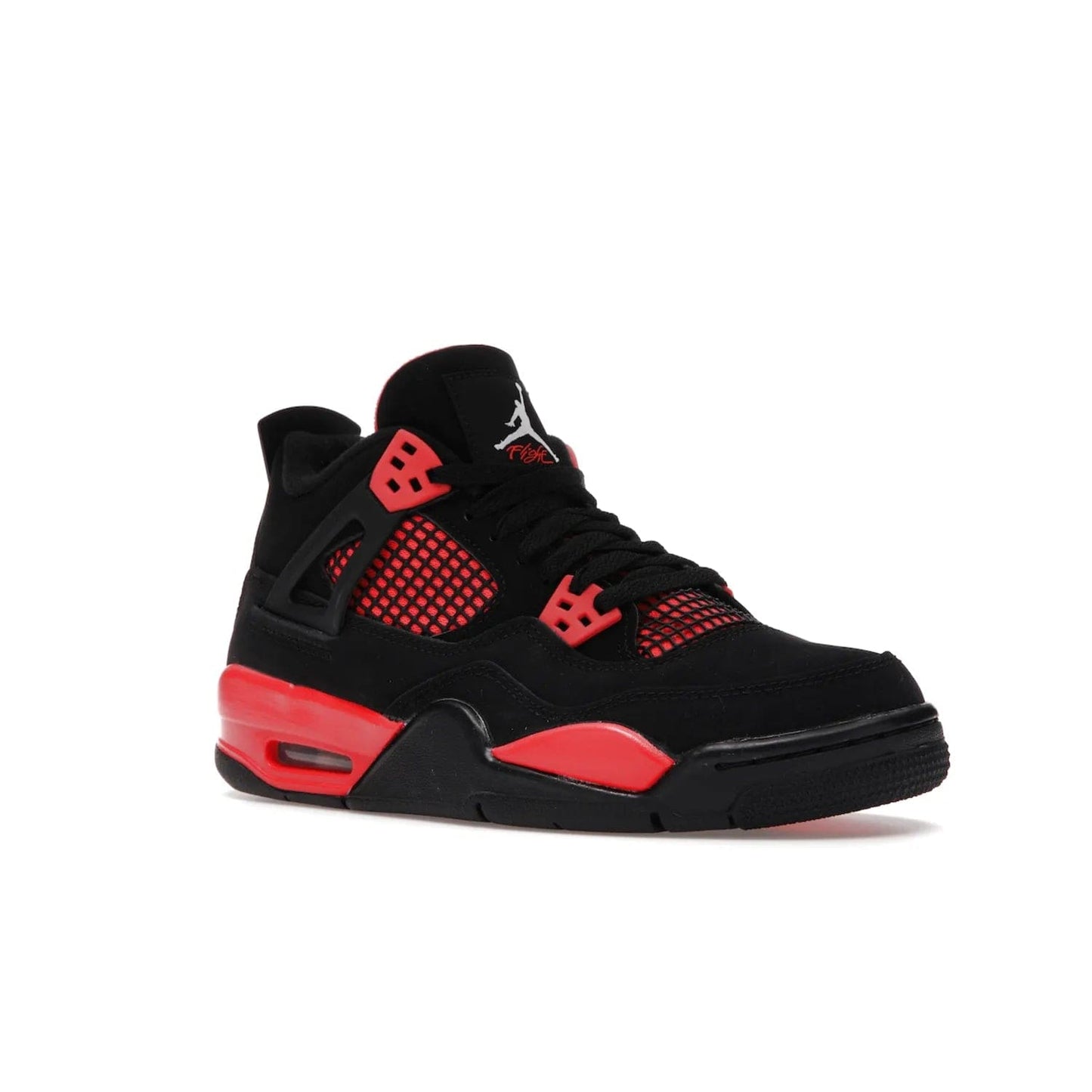 Jordan 4 Retro Red Thunder (GS) - Image 5 - Only at www.BallersClubKickz.com - The Air Jordan 4 Retro Red Thunder GS features a stylish black and crimson upper with a Jumpman logo. Athletic midsole with Air bubbles for cushioning and black rubber outsole with iconic motif complete this classic sneaker.