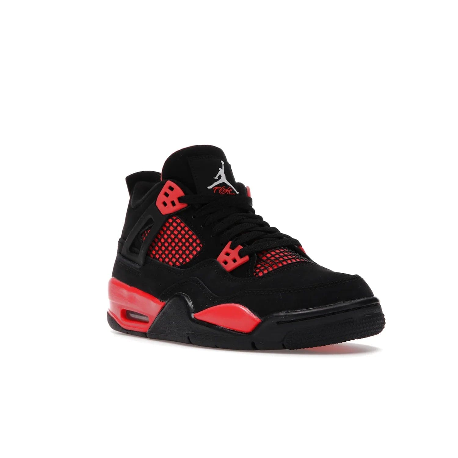 Jordan 4 Retro Red Thunder (GS) - Image 6 - Only at www.BallersClubKickz.com - The Air Jordan 4 Retro Red Thunder GS features a stylish black and crimson upper with a Jumpman logo. Athletic midsole with Air bubbles for cushioning and black rubber outsole with iconic motif complete this classic sneaker.