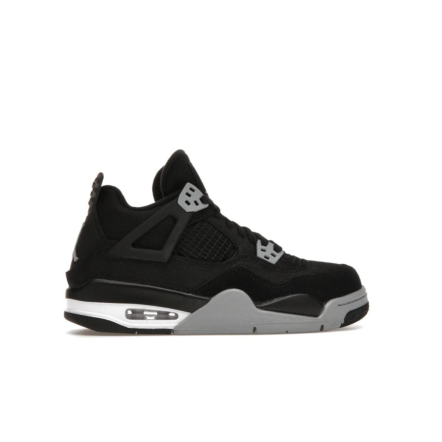 Jordan 4 Retro Black Canvas (GS) - Image 36 - Only at www.BallersClubKickz.com - Premium Air Jordan 4 Retro Black Canvas in grade-schooler's catalog. Featuring black suede canvas upper, grey molding, accents in red, white midsole, woven Jumpman tag, & visible AIR cushioning. Releasing Oct. 1, 2022.