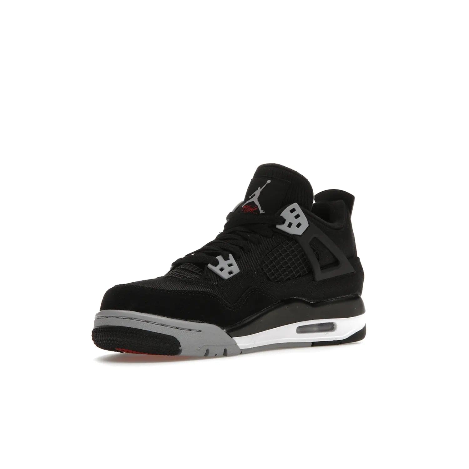 Jordan 4 Retro Black Canvas (GS) - Image 15 - Only at www.BallersClubKickz.com - Premium Air Jordan 4 Retro Black Canvas in grade-schooler's catalog. Featuring black suede canvas upper, grey molding, accents in red, white midsole, woven Jumpman tag, & visible AIR cushioning. Releasing Oct. 1, 2022.