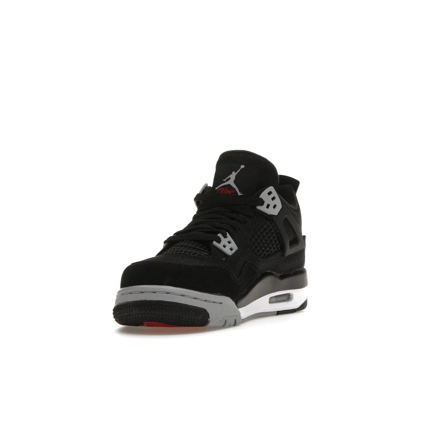 Jordan 4 Retro Black Canvas (GS) - Image 13 - Only at www.BallersClubKickz.com - Premium Air Jordan 4 Retro Black Canvas in grade-schooler's catalog. Featuring black suede canvas upper, grey molding, accents in red, white midsole, woven Jumpman tag, & visible AIR cushioning. Releasing Oct. 1, 2022.