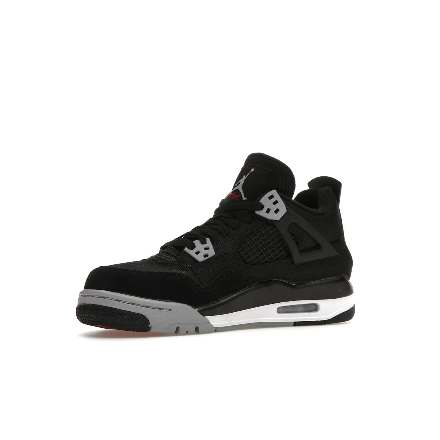 Jordan 4 Retro Black Canvas (GS) - Image 16 - Only at www.BallersClubKickz.com - Premium Air Jordan 4 Retro Black Canvas in grade-schooler's catalog. Featuring black suede canvas upper, grey molding, accents in red, white midsole, woven Jumpman tag, & visible AIR cushioning. Releasing Oct. 1, 2022.