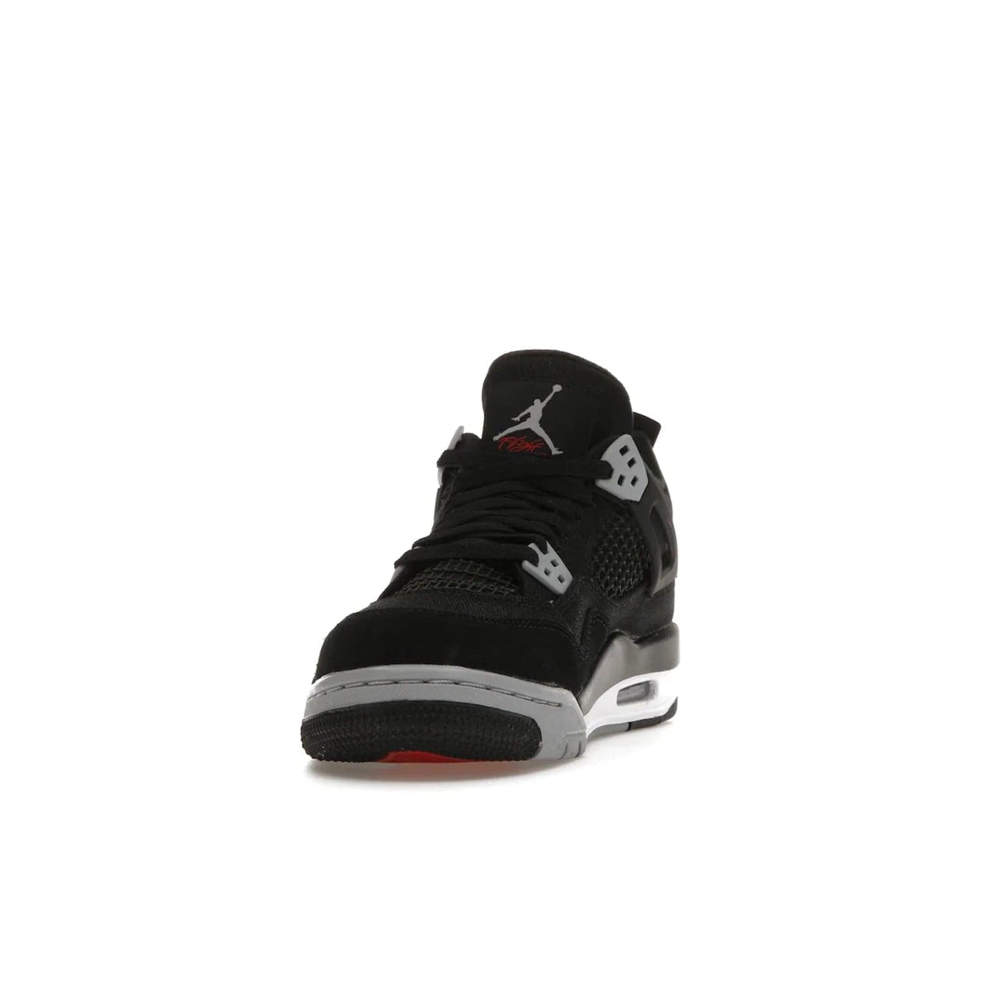 Jordan 4 Retro Black Canvas (GS) - Image 12 - Only at www.BallersClubKickz.com - Premium Air Jordan 4 Retro Black Canvas in grade-schooler's catalog. Featuring black suede canvas upper, grey molding, accents in red, white midsole, woven Jumpman tag, & visible AIR cushioning. Releasing Oct. 1, 2022.