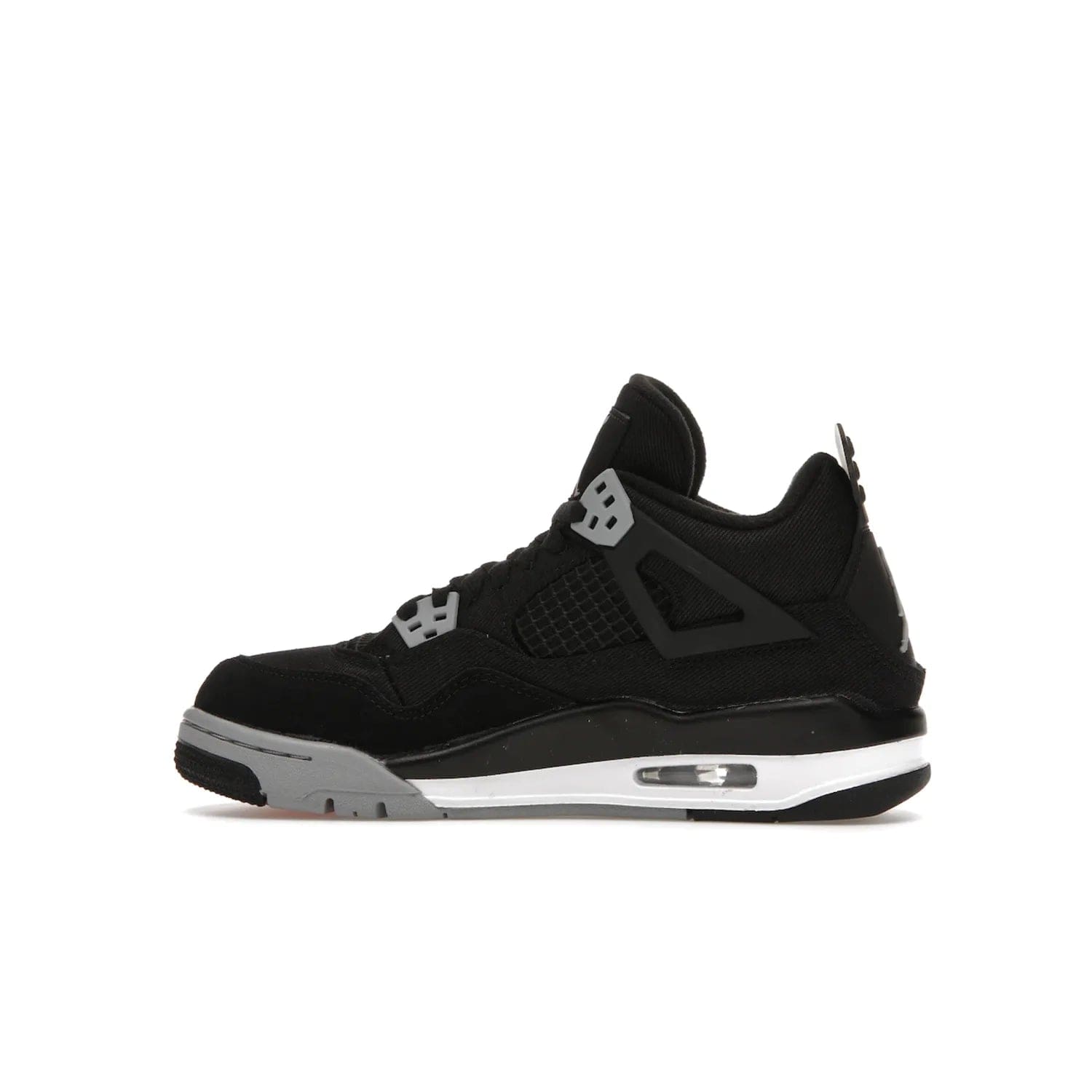 Jordan 4 Retro Black Canvas (GS) - Image 20 - Only at www.BallersClubKickz.com - Premium Air Jordan 4 Retro Black Canvas in grade-schooler's catalog. Featuring black suede canvas upper, grey molding, accents in red, white midsole, woven Jumpman tag, & visible AIR cushioning. Releasing Oct. 1, 2022.