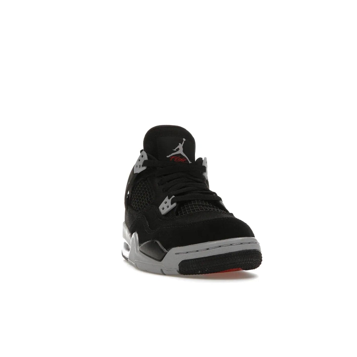 Jordan 4 Retro Black Canvas (GS) - Image 8 - Only at www.BallersClubKickz.com - Premium Air Jordan 4 Retro Black Canvas in grade-schooler's catalog. Featuring black suede canvas upper, grey molding, accents in red, white midsole, woven Jumpman tag, & visible AIR cushioning. Releasing Oct. 1, 2022.