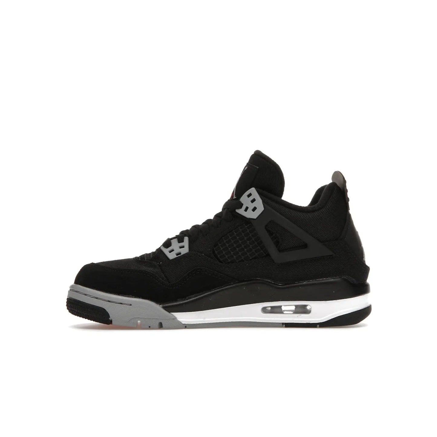 Jordan 4 Retro Black Canvas (GS) - Image 19 - Only at www.BallersClubKickz.com - Premium Air Jordan 4 Retro Black Canvas in grade-schooler's catalog. Featuring black suede canvas upper, grey molding, accents in red, white midsole, woven Jumpman tag, & visible AIR cushioning. Releasing Oct. 1, 2022.