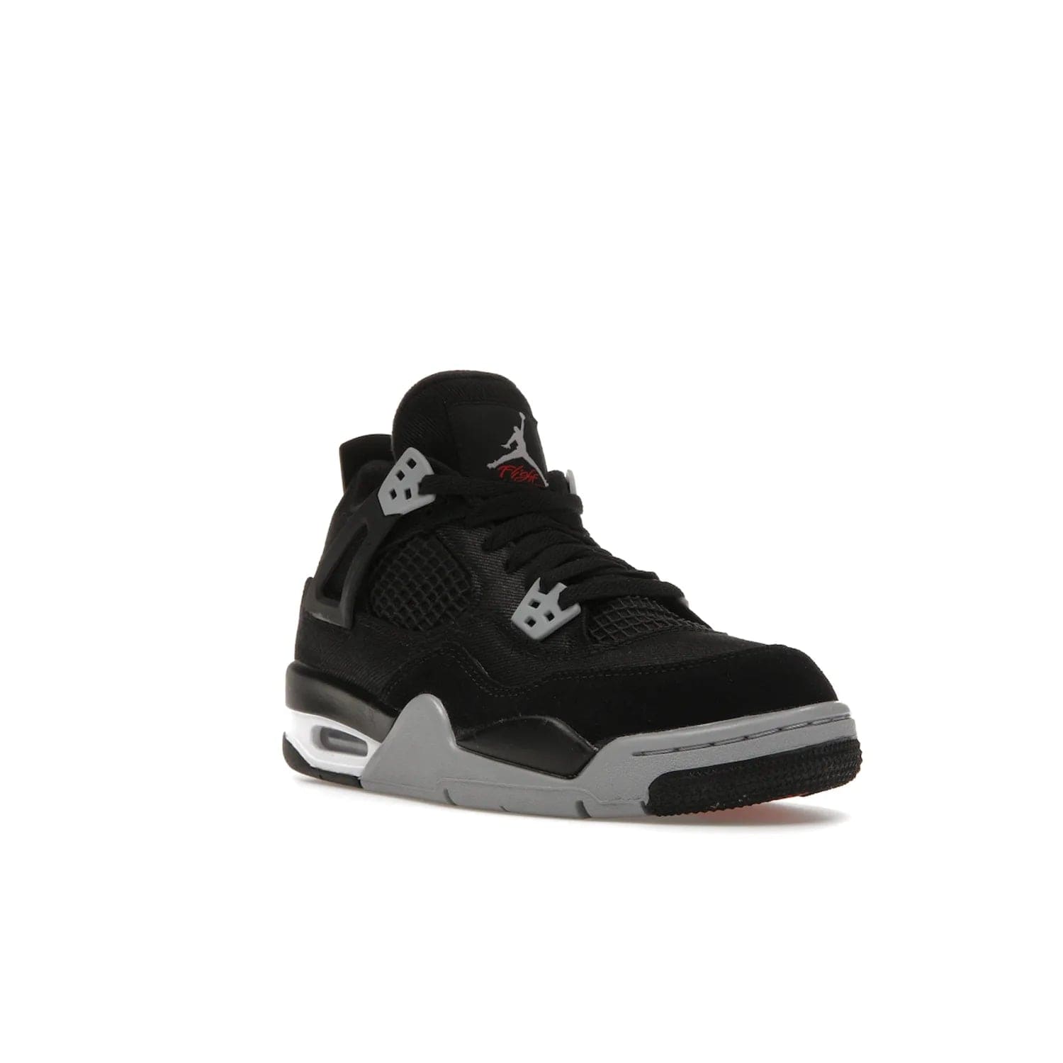 Jordan 4 Retro Black Canvas (GS) - Image 6 - Only at www.BallersClubKickz.com - Premium Air Jordan 4 Retro Black Canvas in grade-schooler's catalog. Featuring black suede canvas upper, grey molding, accents in red, white midsole, woven Jumpman tag, & visible AIR cushioning. Releasing Oct. 1, 2022.