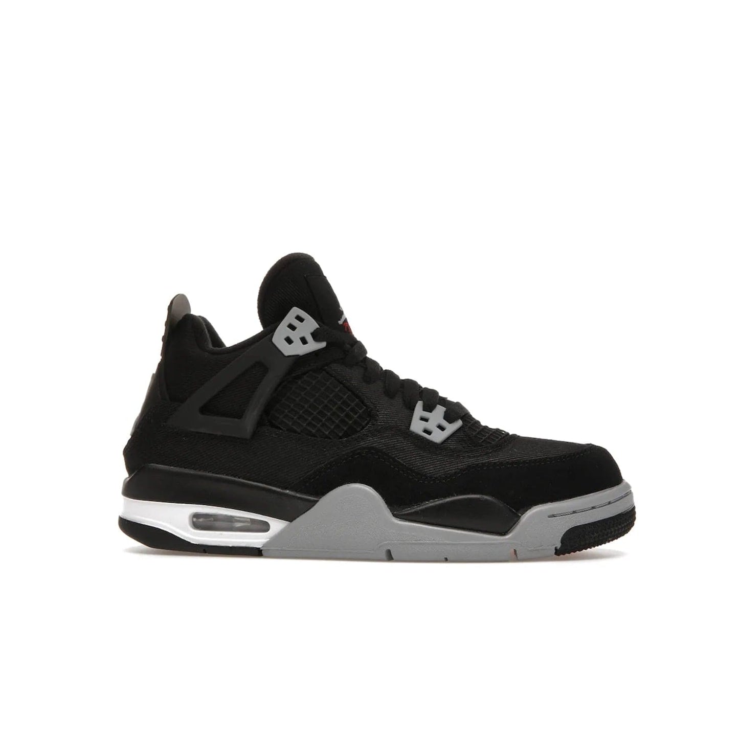 Jordan 4 Retro Black Canvas (GS) - Image 2 - Only at www.BallersClubKickz.com - Premium Air Jordan 4 Retro Black Canvas in grade-schooler's catalog. Featuring black suede canvas upper, grey molding, accents in red, white midsole, woven Jumpman tag, & visible AIR cushioning. Releasing Oct. 1, 2022.