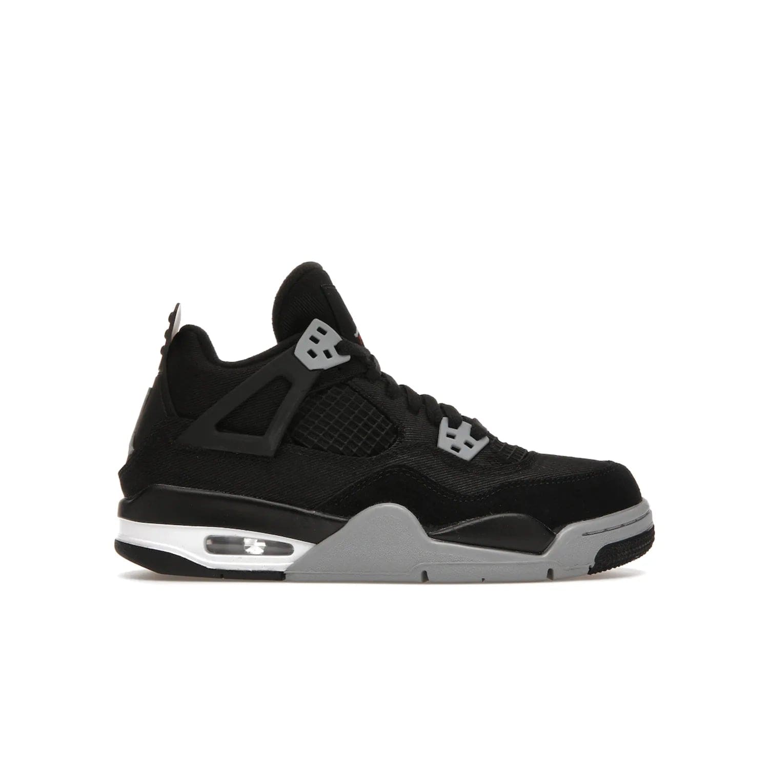 Jordan 4 Retro Black Canvas (GS) - Image 1 - Only at www.BallersClubKickz.com - Premium Air Jordan 4 Retro Black Canvas in grade-schooler's catalog. Featuring black suede canvas upper, grey molding, accents in red, white midsole, woven Jumpman tag, & visible AIR cushioning. Releasing Oct. 1, 2022.