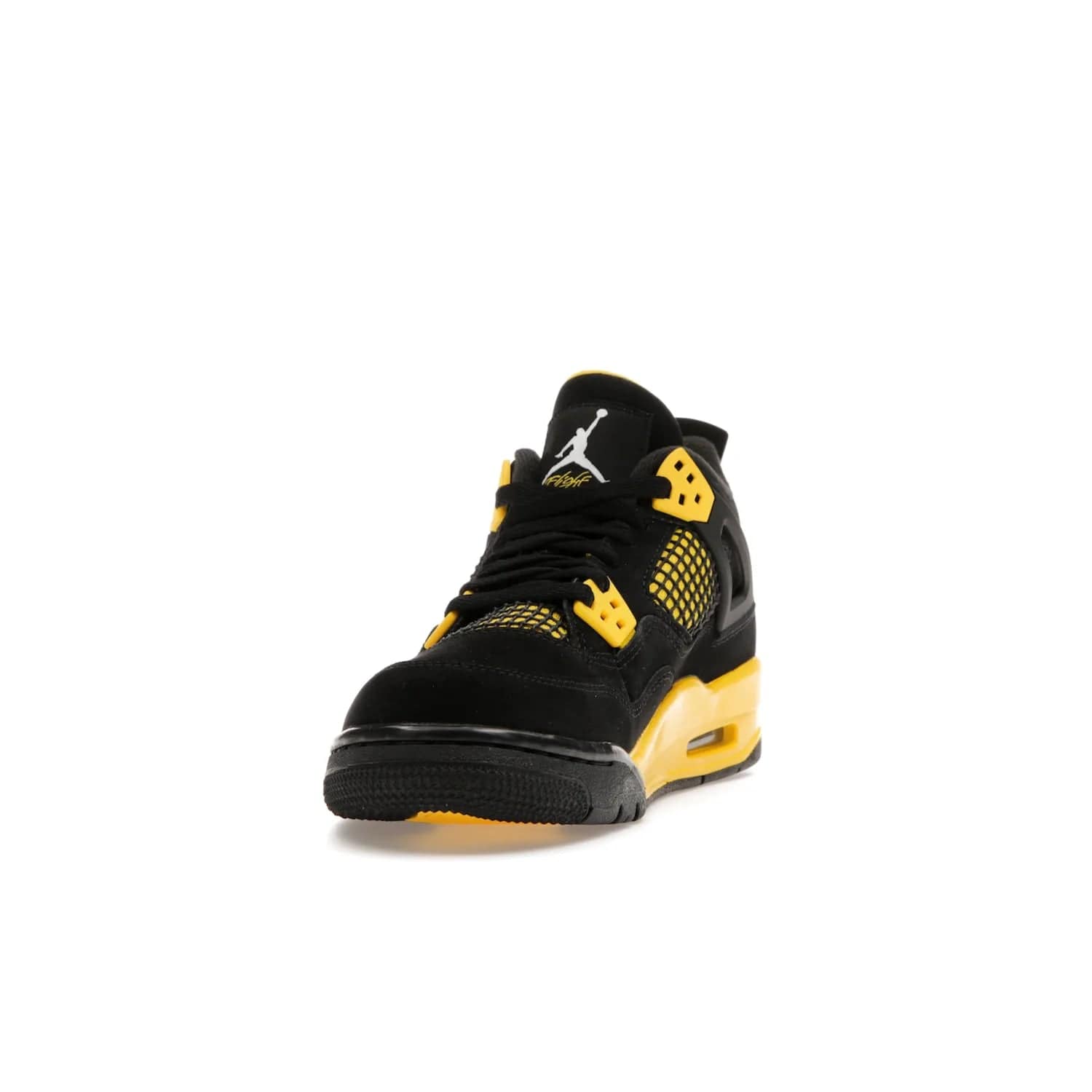 Jordan 4 Retro Thunder (2023) (GS) - Image 12 - Only at www.BallersClubKickz.com - Introducing the iconic Jordan 4 Retro Thunder from the 2023 collection! Sleek black and Tour Yellow detailing. Signature Jordan tongue tab. Mesmerizing design for sneaker collectors. Get yours now!