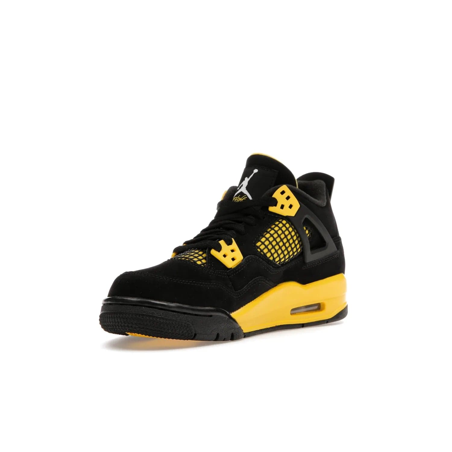 Jordan 4 Retro Thunder (2023) (GS) - Image 14 - Only at www.BallersClubKickz.com - Introducing the iconic Jordan 4 Retro Thunder from the 2023 collection! Sleek black and Tour Yellow detailing. Signature Jordan tongue tab. Mesmerizing design for sneaker collectors. Get yours now!
