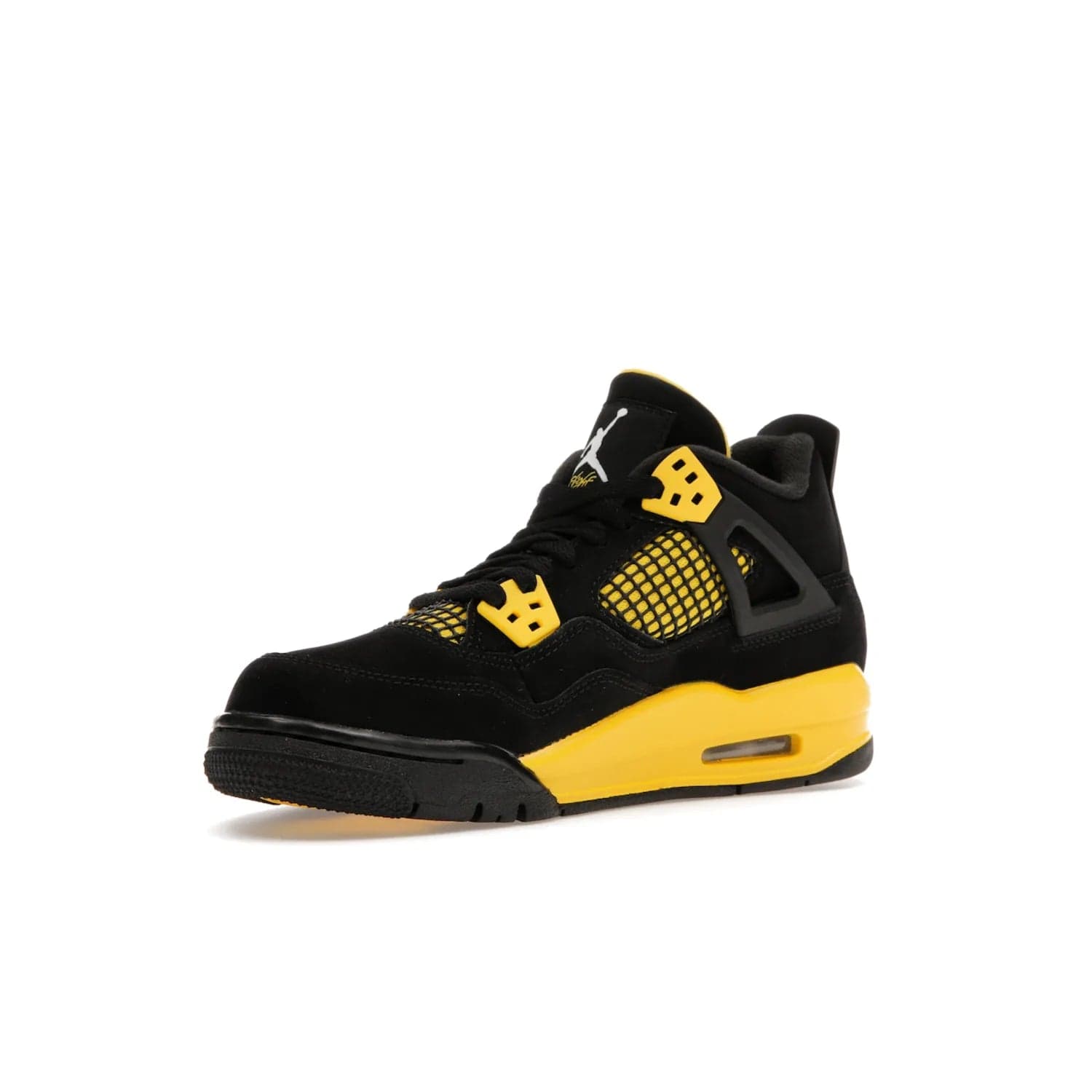 Jordan 4 Retro Thunder (2023) (GS) - Image 15 - Only at www.BallersClubKickz.com - Introducing the iconic Jordan 4 Retro Thunder from the 2023 collection! Sleek black and Tour Yellow detailing. Signature Jordan tongue tab. Mesmerizing design for sneaker collectors. Get yours now!