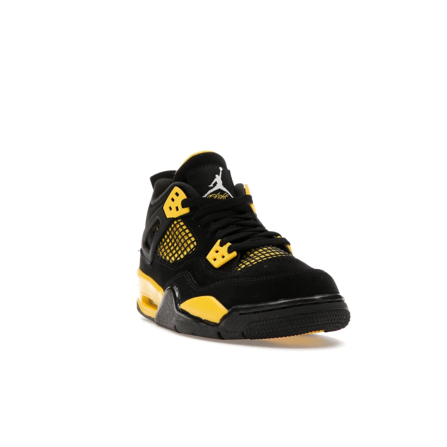 Jordan 4 Retro Thunder (2023) (GS) - Image 7 - Only at www.BallersClubKickz.com - Introducing the iconic Jordan 4 Retro Thunder from the 2023 collection! Sleek black and Tour Yellow detailing. Signature Jordan tongue tab. Mesmerizing design for sneaker collectors. Get yours now!