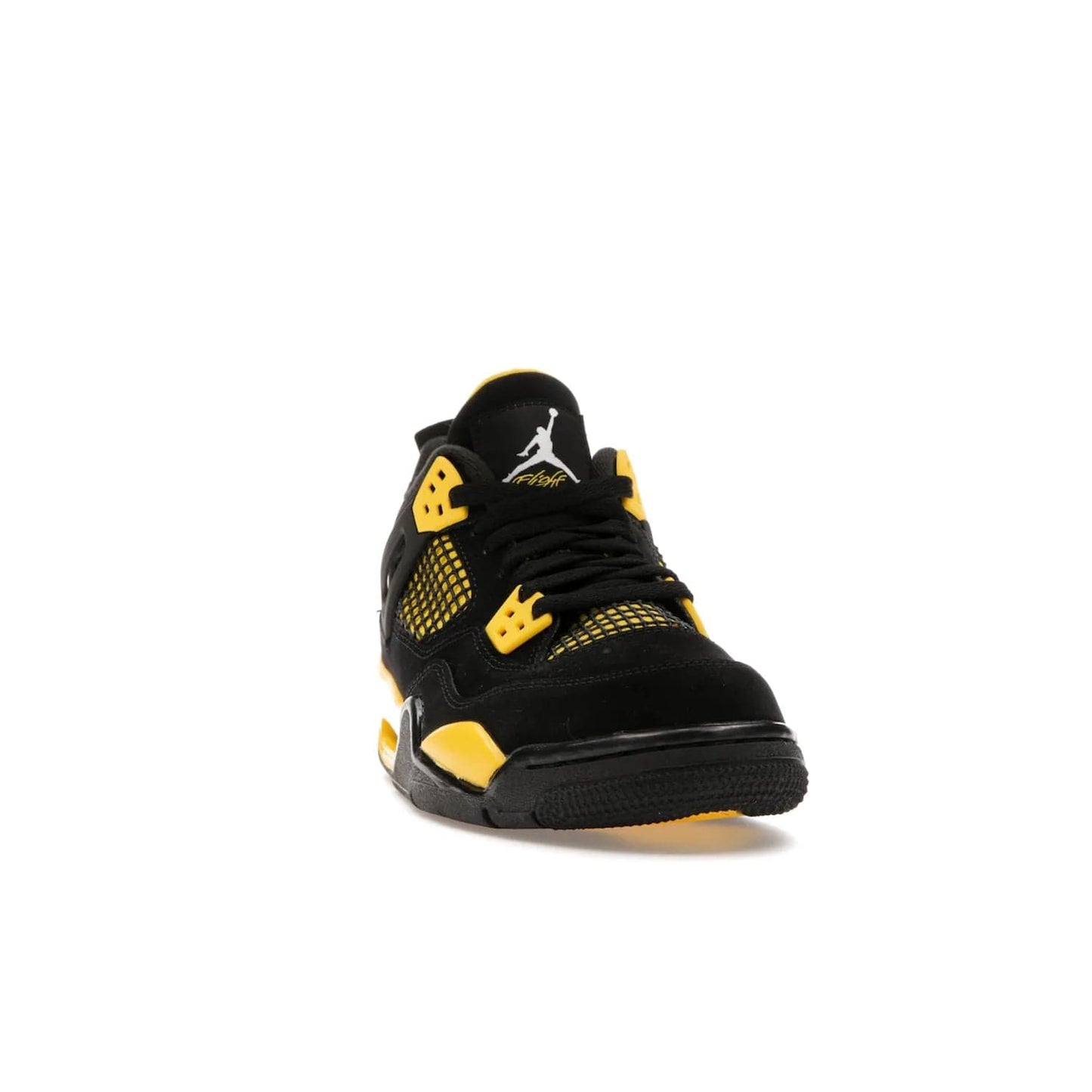 Jordan 4 Retro Thunder (2023) (GS) - Image 8 - Only at www.BallersClubKickz.com - Introducing the iconic Jordan 4 Retro Thunder from the 2023 collection! Sleek black and Tour Yellow detailing. Signature Jordan tongue tab. Mesmerizing design for sneaker collectors. Get yours now!