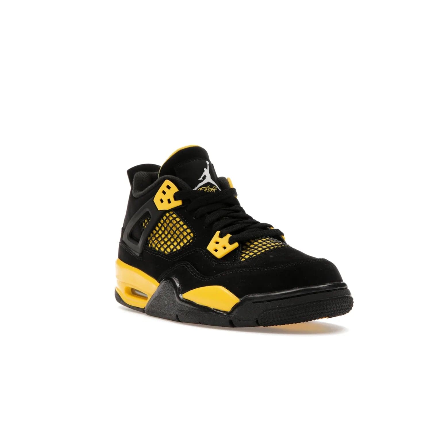 Jordan 4 Retro Thunder (2023) (GS) - Image 6 - Only at www.BallersClubKickz.com - Introducing the iconic Jordan 4 Retro Thunder from the 2023 collection! Sleek black and Tour Yellow detailing. Signature Jordan tongue tab. Mesmerizing design for sneaker collectors. Get yours now!