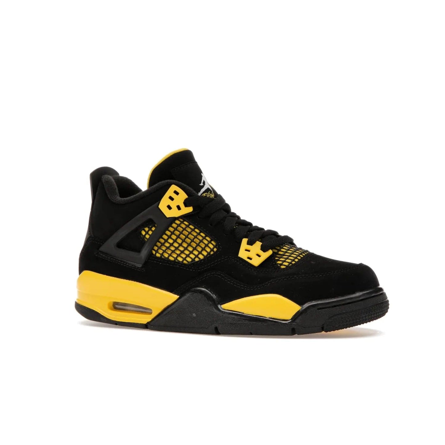 Jordan 4 Retro Thunder (2023) (GS) - Image 3 - Only at www.BallersClubKickz.com - Introducing the iconic Jordan 4 Retro Thunder from the 2023 collection! Sleek black and Tour Yellow detailing. Signature Jordan tongue tab. Mesmerizing design for sneaker collectors. Get yours now!