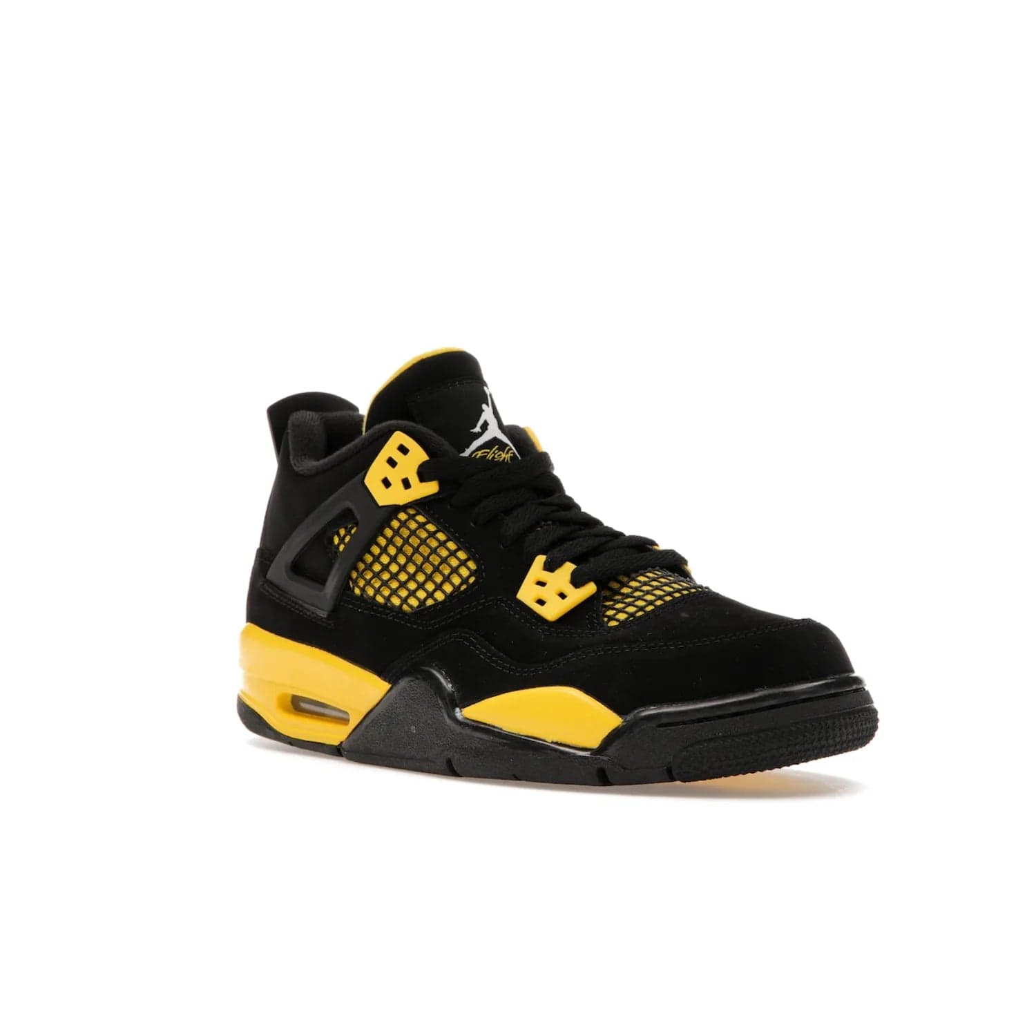Jordan 4 Retro Thunder (2023) (GS) - Image 5 - Only at www.BallersClubKickz.com - Introducing the iconic Jordan 4 Retro Thunder from the 2023 collection! Sleek black and Tour Yellow detailing. Signature Jordan tongue tab. Mesmerizing design for sneaker collectors. Get yours now!