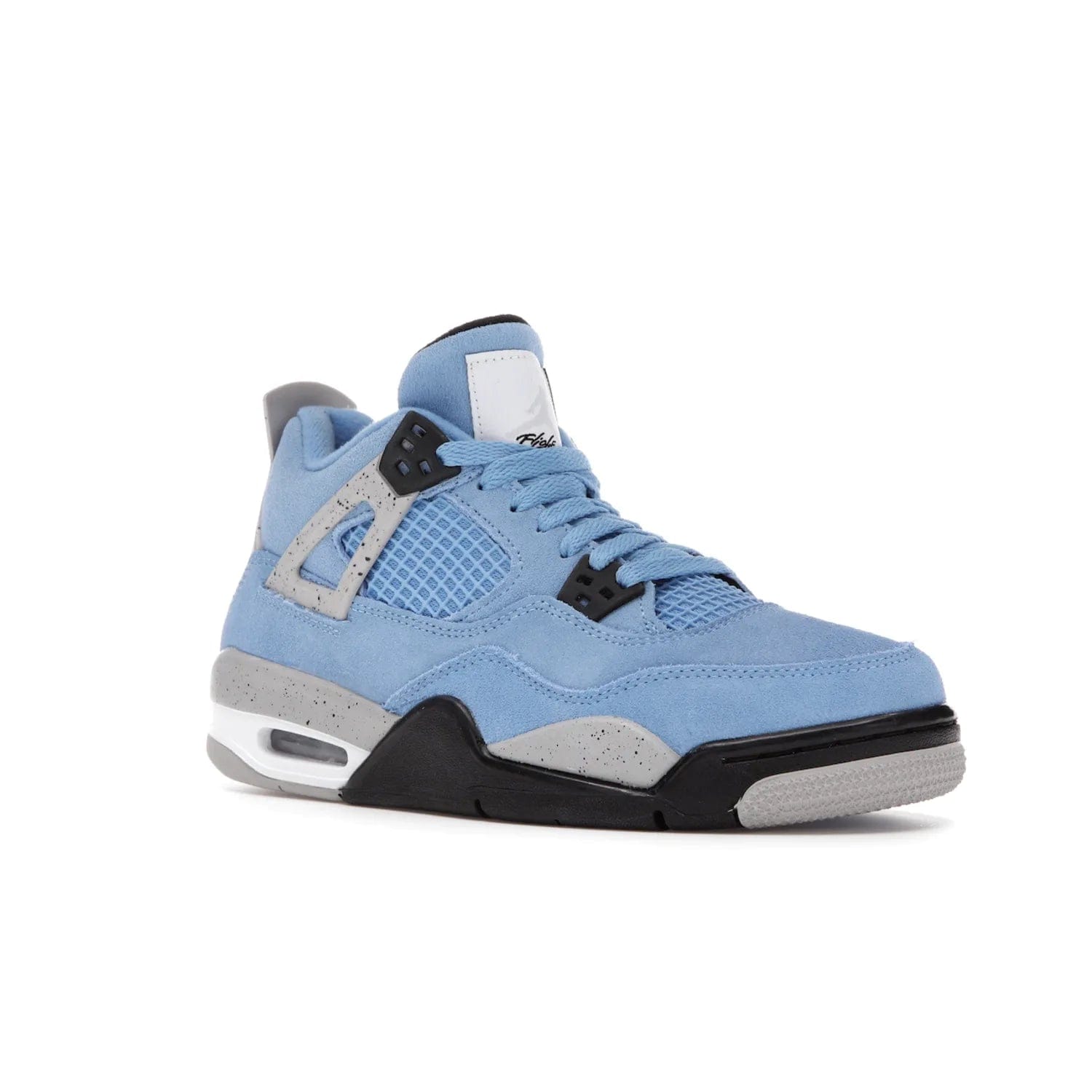 Jordan 4 Retro University Blue (GS) - Image 5 - Only at www.BallersClubKickz.com - Air Jordan 4 Retro University Blue GS: Classic silhouette and vibrant colors. Featuring a suede upper and Jumpman icon, this grade school-size shoe is perfect for collections and retails at $150.