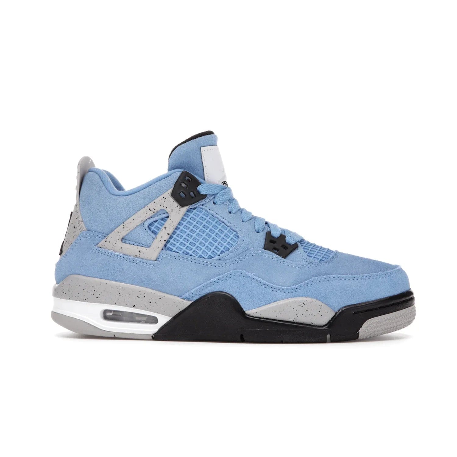 Jordan 4 Retro University Blue (GS) - Image 2 - Only at www.BallersClubKickz.com - Air Jordan 4 Retro University Blue GS: Classic silhouette and vibrant colors. Featuring a suede upper and Jumpman icon, this grade school-size shoe is perfect for collections and retails at $150.