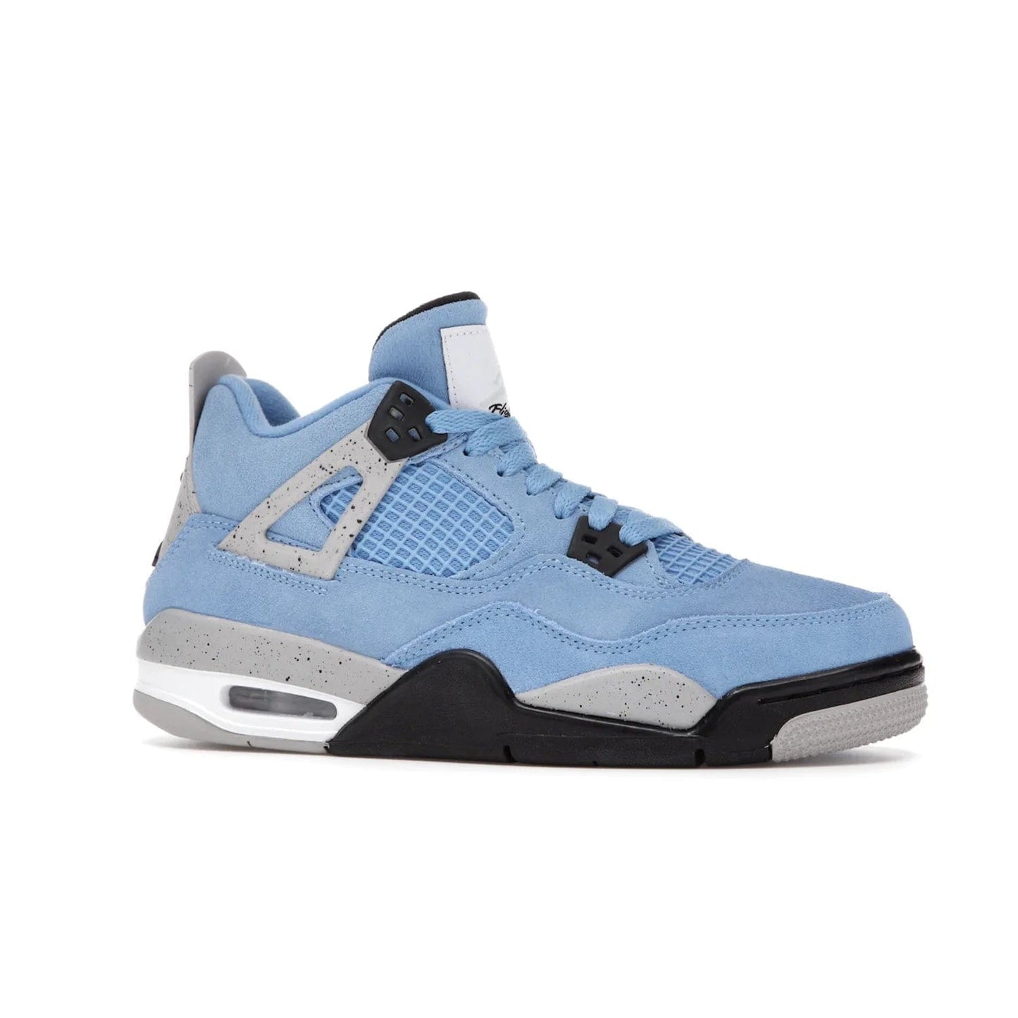 Jordan 4 Retro University Blue (GS) - Image 3 - Only at www.BallersClubKickz.com - Air Jordan 4 Retro University Blue GS: Classic silhouette and vibrant colors. Featuring a suede upper and Jumpman icon, this grade school-size shoe is perfect for collections and retails at $150.
