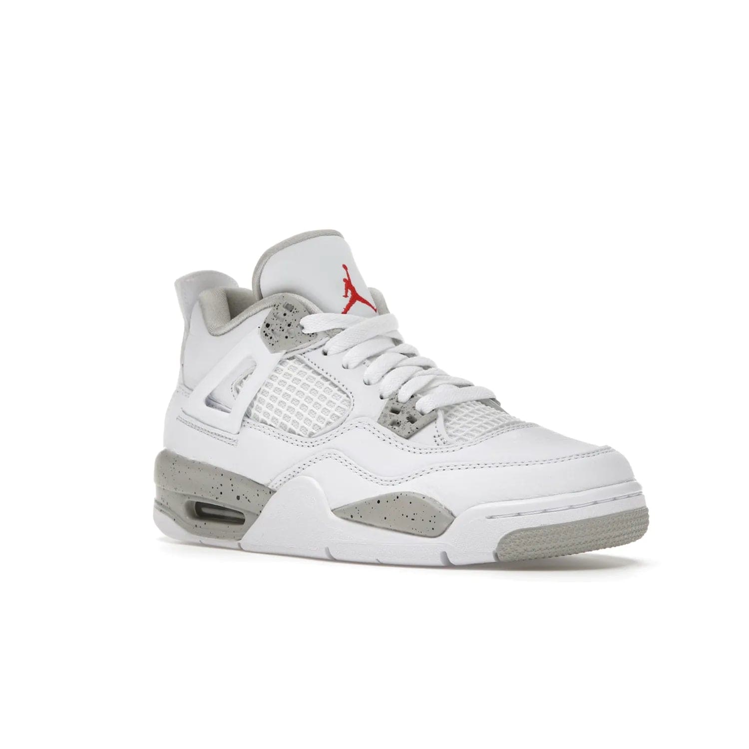 Jordan 4 Retro White Oreo (2021) (GS) - Image 5 - Only at www.BallersClubKickz.com - White Oreo Air Jordan 4 Retro 2021 GS - Iconic sneaker silhouette with white canvas upper, Tech Grey detailing, and Fire Red accents. Available July 2021.