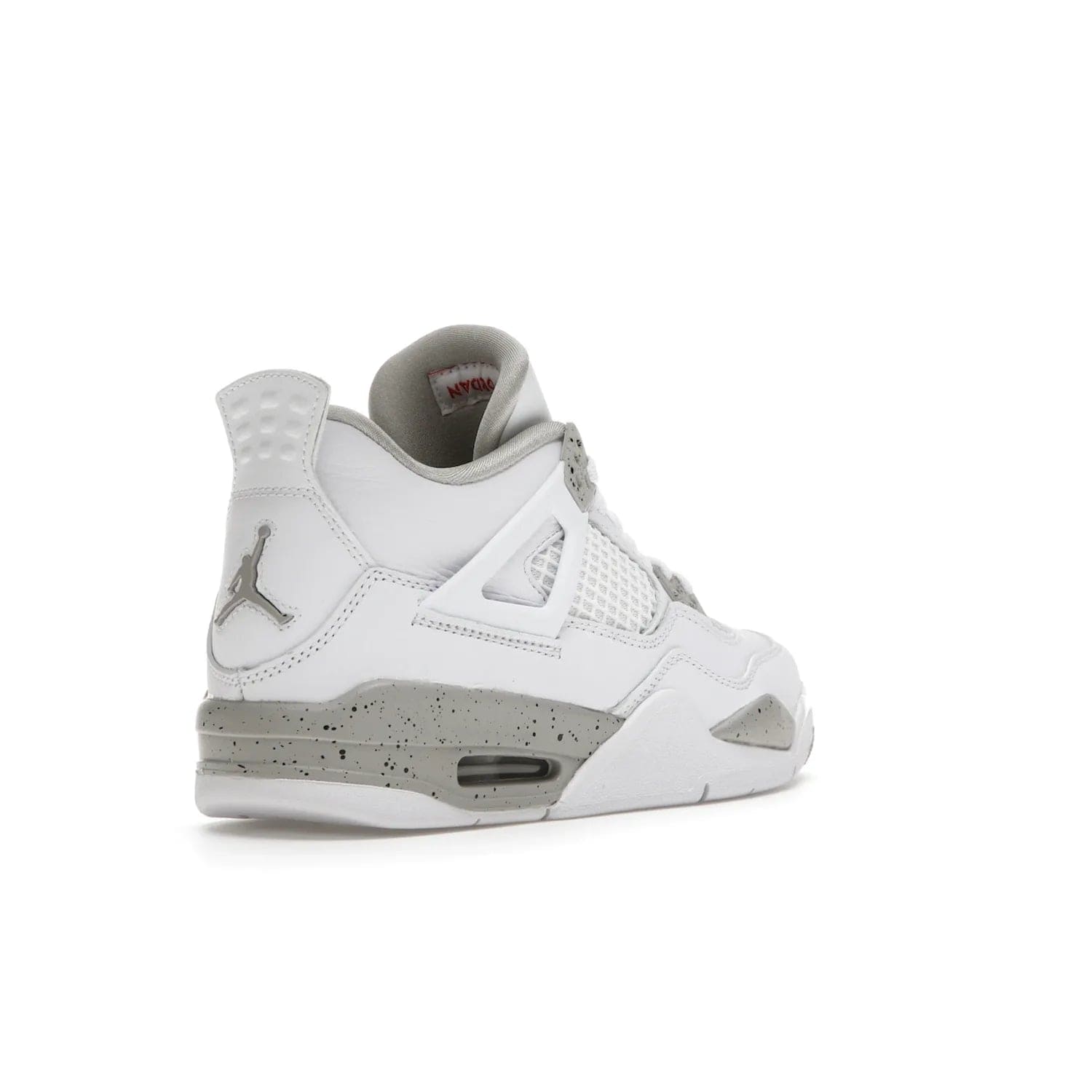 Jordan 4 Retro White Oreo (2021) (GS) - Image 32 - Only at www.BallersClubKickz.com - White Oreo Air Jordan 4 Retro 2021 GS - Iconic sneaker silhouette with white canvas upper, Tech Grey detailing, and Fire Red accents. Available July 2021.