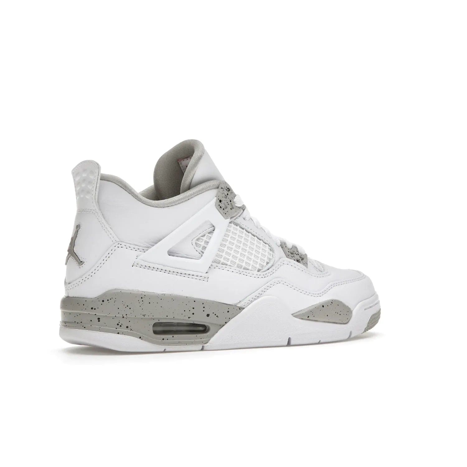Jordan 4 Retro White Oreo (2021) (GS) - Image 34 - Only at www.BallersClubKickz.com - White Oreo Air Jordan 4 Retro 2021 GS - Iconic sneaker silhouette with white canvas upper, Tech Grey detailing, and Fire Red accents. Available July 2021.