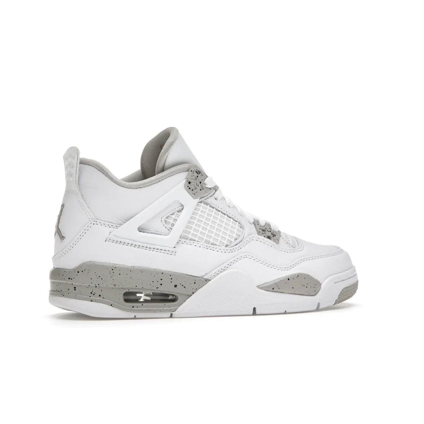 Jordan 4 Retro White Oreo (2021) (GS) - Image 35 - Only at www.BallersClubKickz.com - White Oreo Air Jordan 4 Retro 2021 GS - Iconic sneaker silhouette with white canvas upper, Tech Grey detailing, and Fire Red accents. Available July 2021.