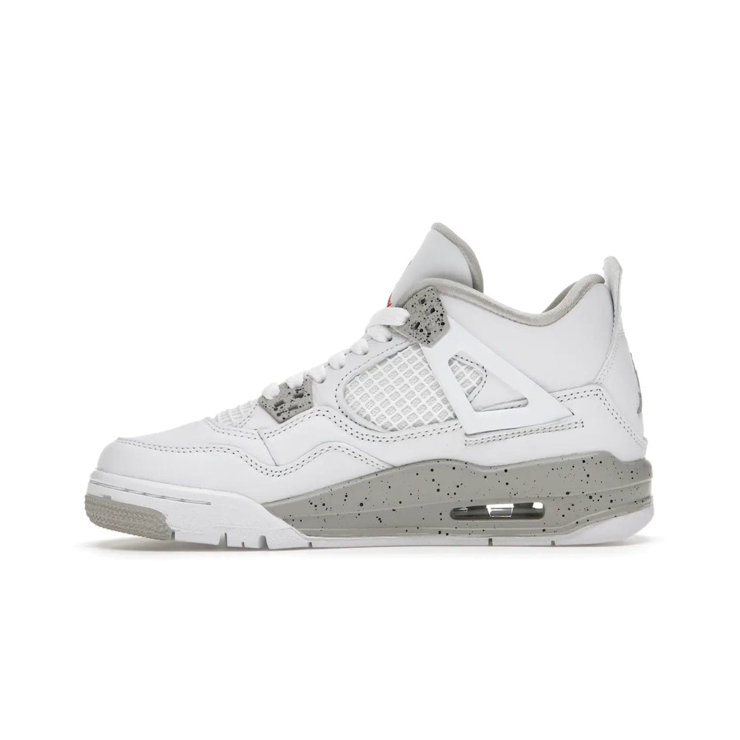 Jordan 4 Retro White Oreo (2021) (GS) - Image 19 - Only at www.BallersClubKickz.com - White Oreo Air Jordan 4 Retro 2021 GS - Iconic sneaker silhouette with white canvas upper, Tech Grey detailing, and Fire Red accents. Available July 2021.