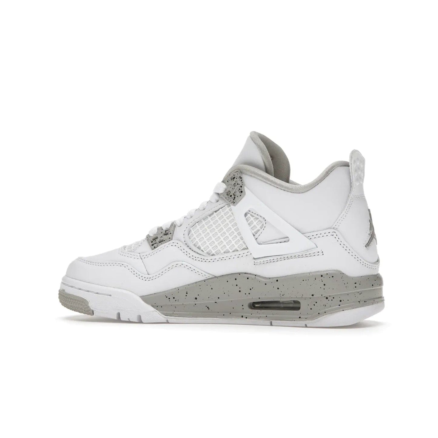 Jordan 4 Retro White Oreo (2021) (GS) - Image 21 - Only at www.BallersClubKickz.com - White Oreo Air Jordan 4 Retro 2021 GS - Iconic sneaker silhouette with white canvas upper, Tech Grey detailing, and Fire Red accents. Available July 2021.