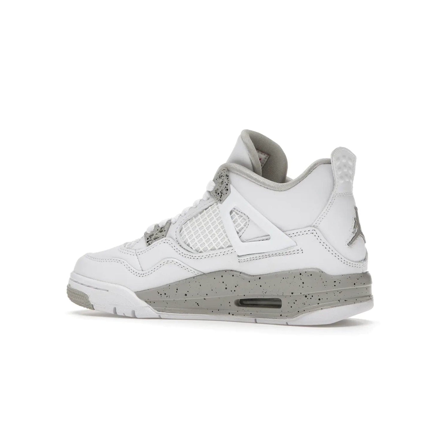 Jordan 4 Retro White Oreo (2021) (GS) - Image 22 - Only at www.BallersClubKickz.com - White Oreo Air Jordan 4 Retro 2021 GS - Iconic sneaker silhouette with white canvas upper, Tech Grey detailing, and Fire Red accents. Available July 2021.